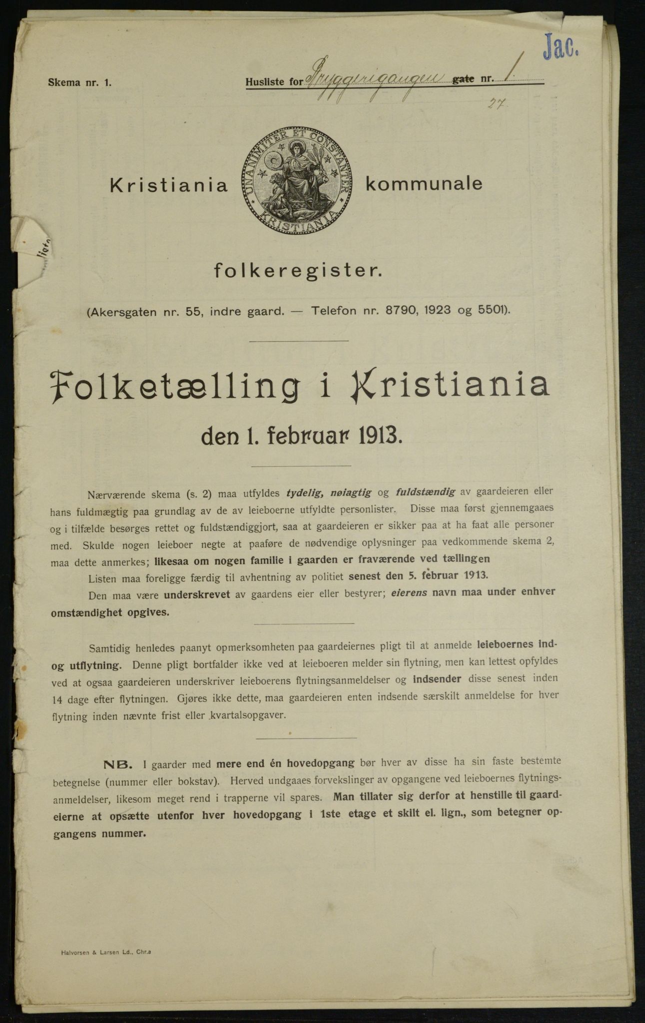 OBA, Municipal Census 1913 for Kristiania, 1913, p. 9922