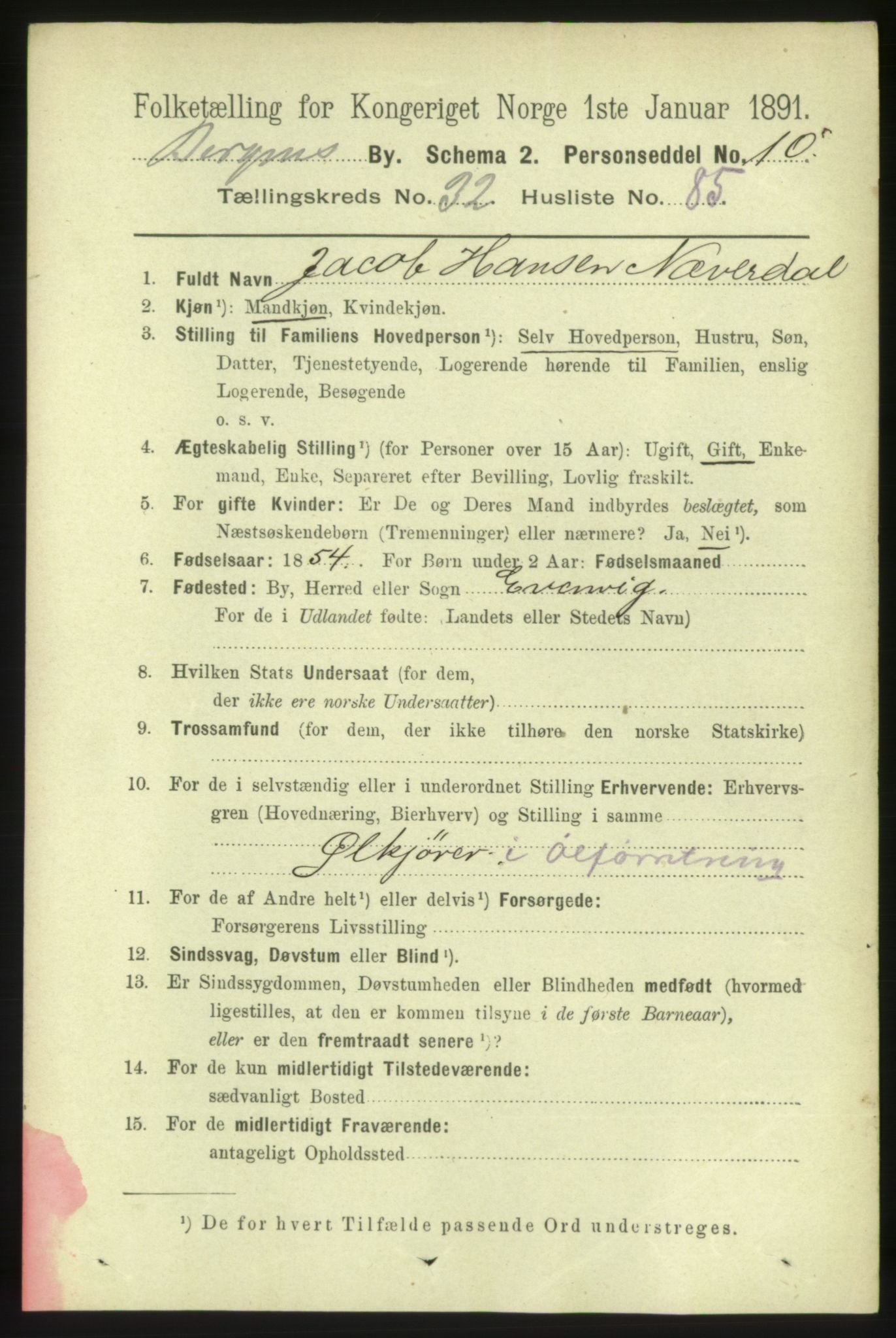 RA, 1891 Census for 1301 Bergen, 1891, p. 40910