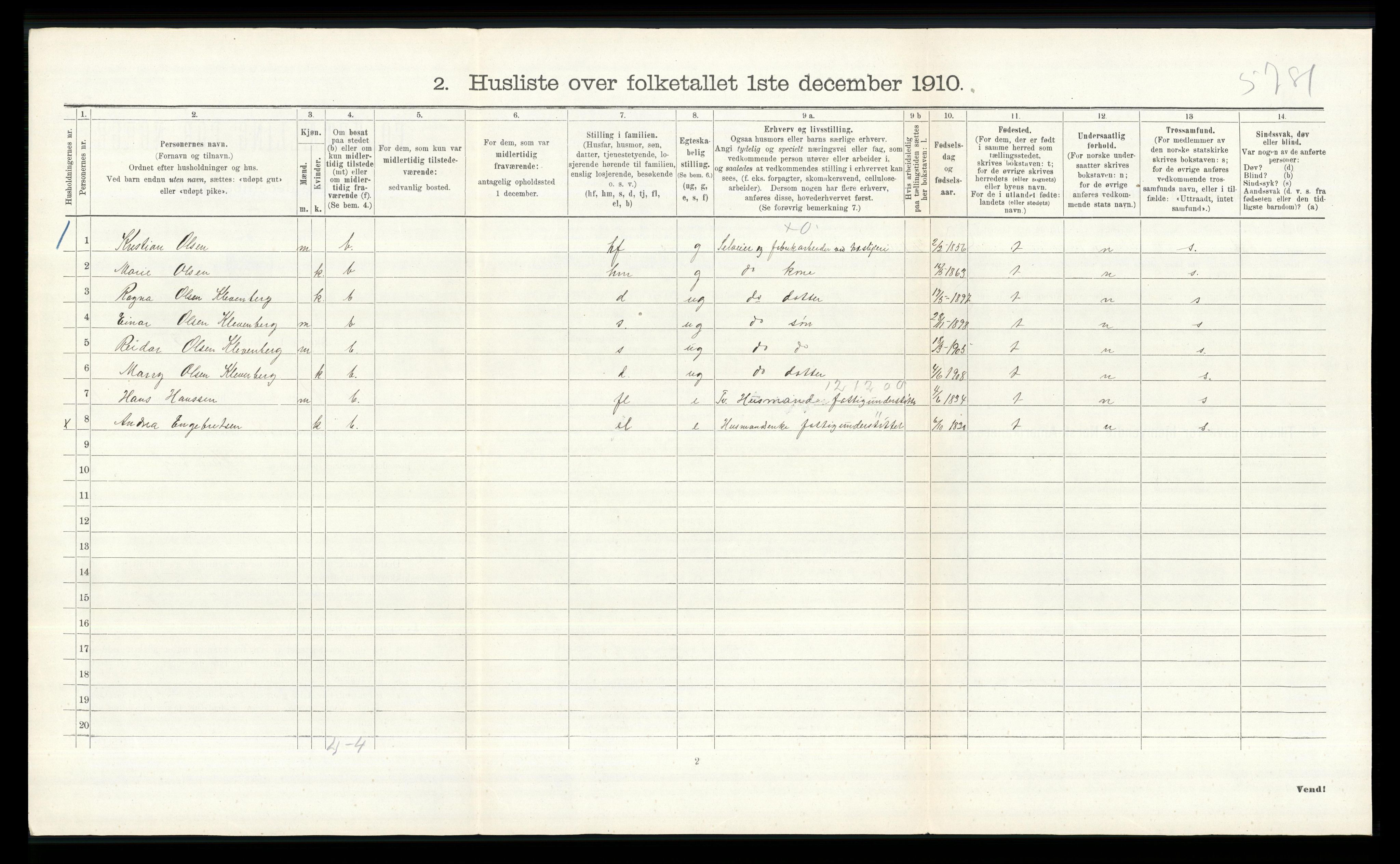 RA, 1910 census for Nes, 1910, p. 1749