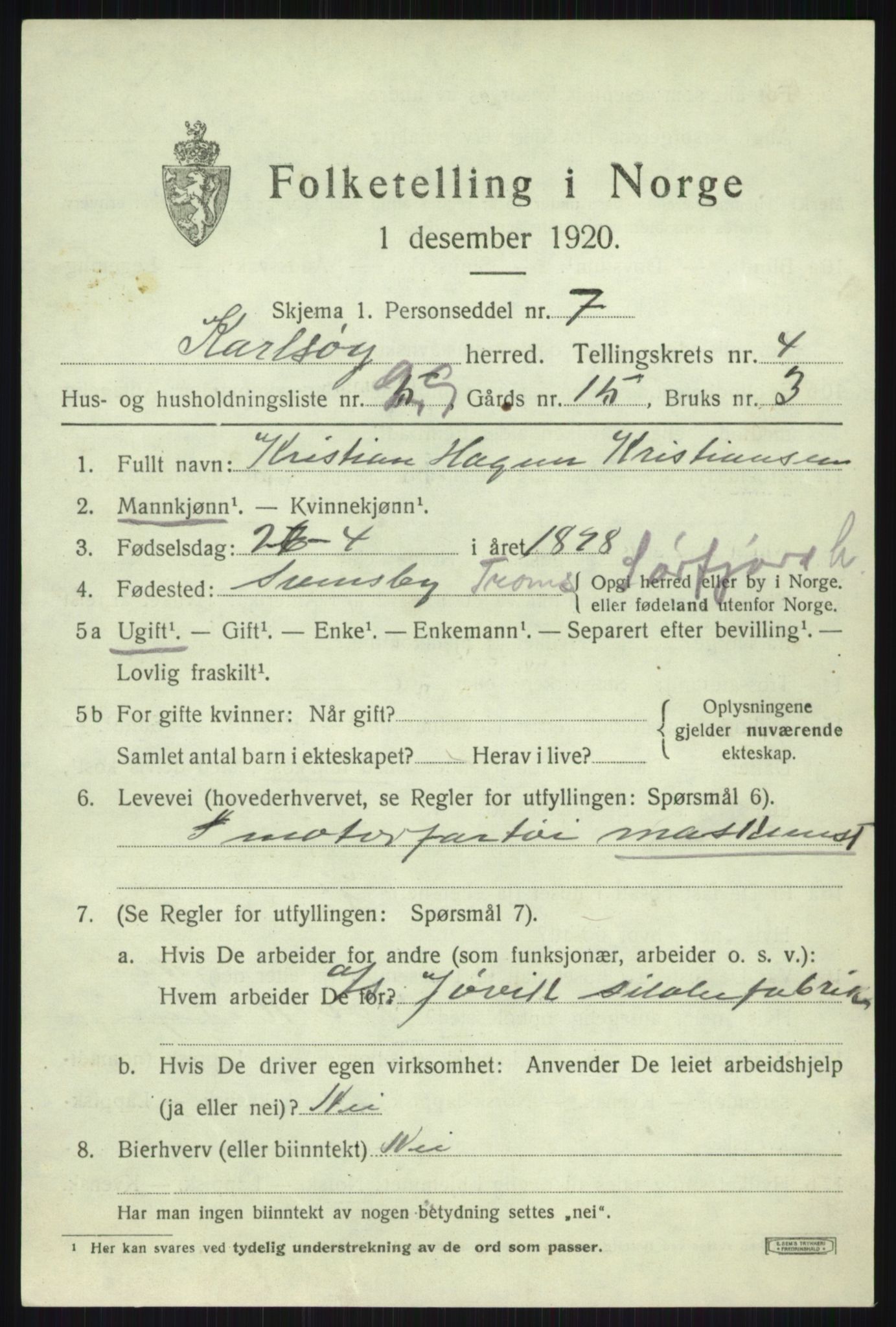 SATØ, 1920 census for Karlsøy, 1920, p. 2079