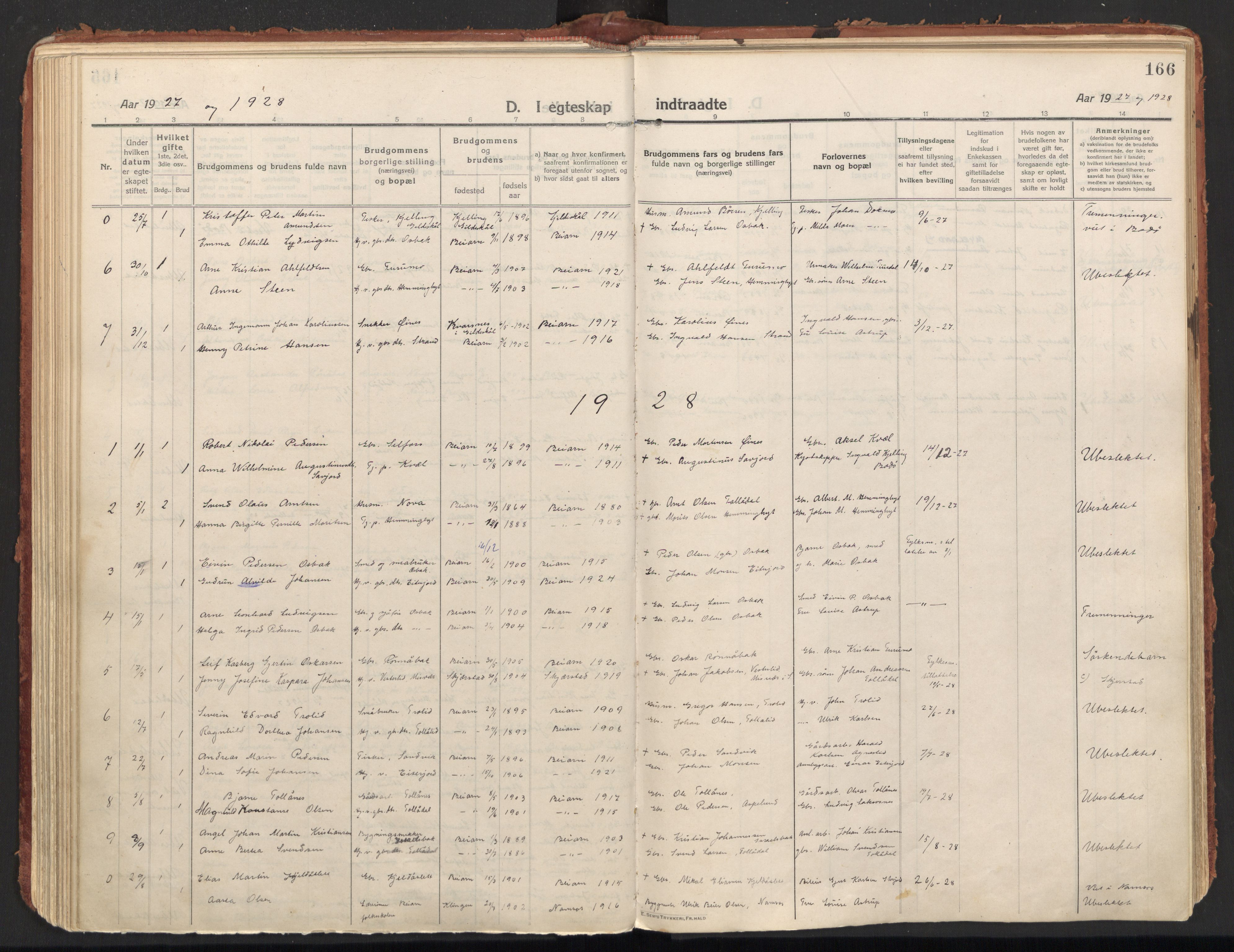 Ministerialprotokoller, klokkerbøker og fødselsregistre - Nordland, SAT/A-1459/846/L0650: Parish register (official) no. 846A08, 1916-1935, p. 166