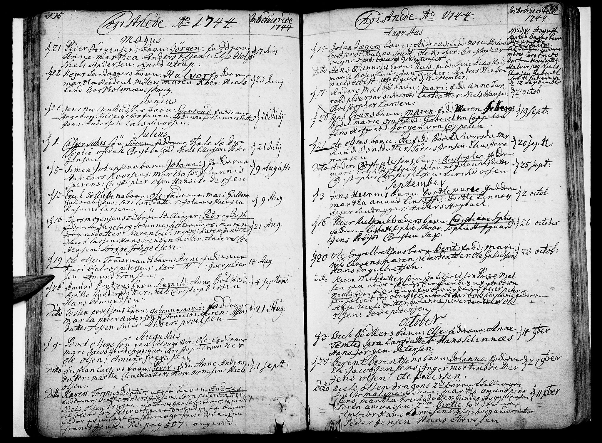 Bragernes kirkebøker, SAKO/A-6/F/Fa/L0004: Parish register (official) no. I 4, 1734-1759, p. 175-176