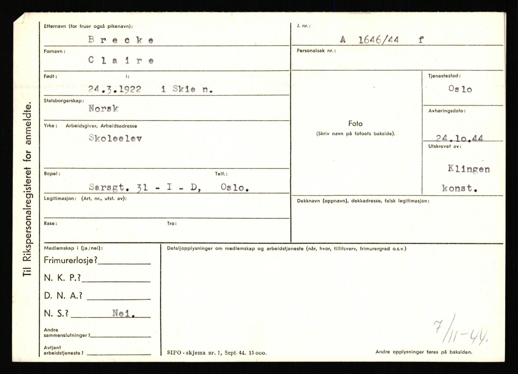 Statspolitiet - Hovedkontoret / Osloavdelingen, AV/RA-S-1329/C/Ca/L0003: Brechan - Eichinger	, 1943-1945, p. 8