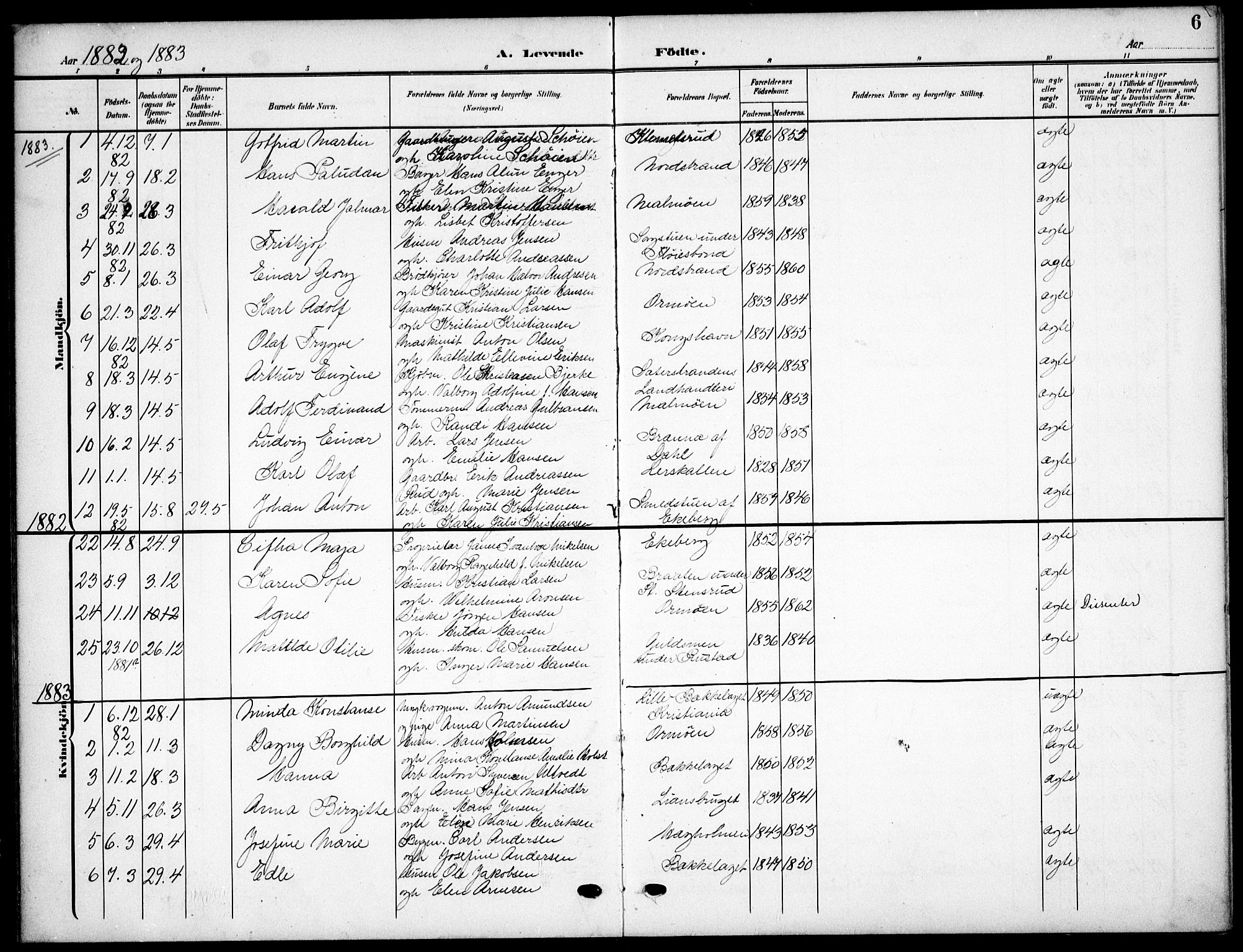 Nordstrand prestekontor Kirkebøker, AV/SAO-A-10362a/F/Fa/L0000: Parish register (official) no.  0, 1881-1900, p. 6