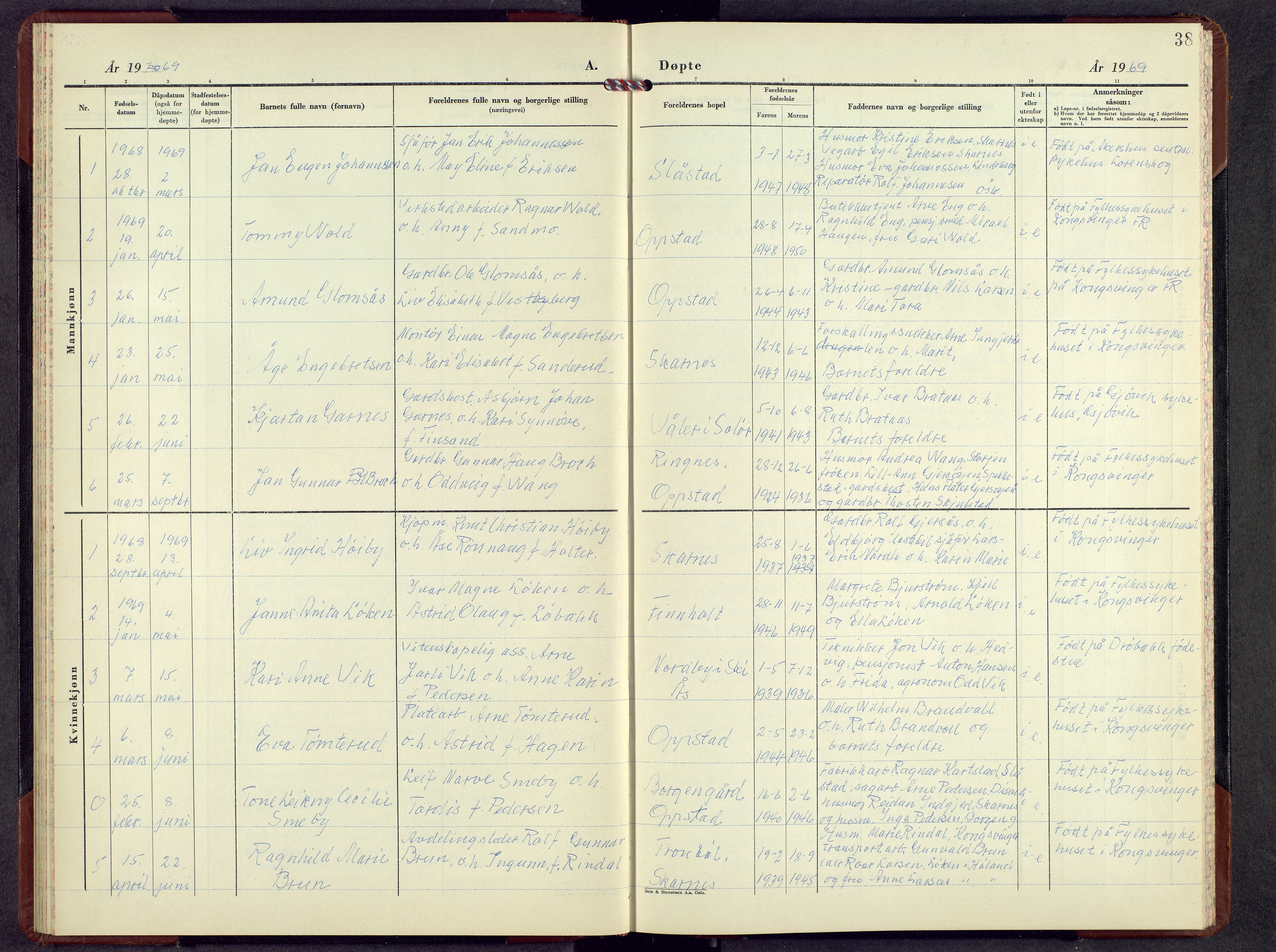 Sør-Odal prestekontor, AV/SAH-PREST-030/H/Ha/Hab/L0018: Parish register (copy) no. 18, 1953-1972, p. 38