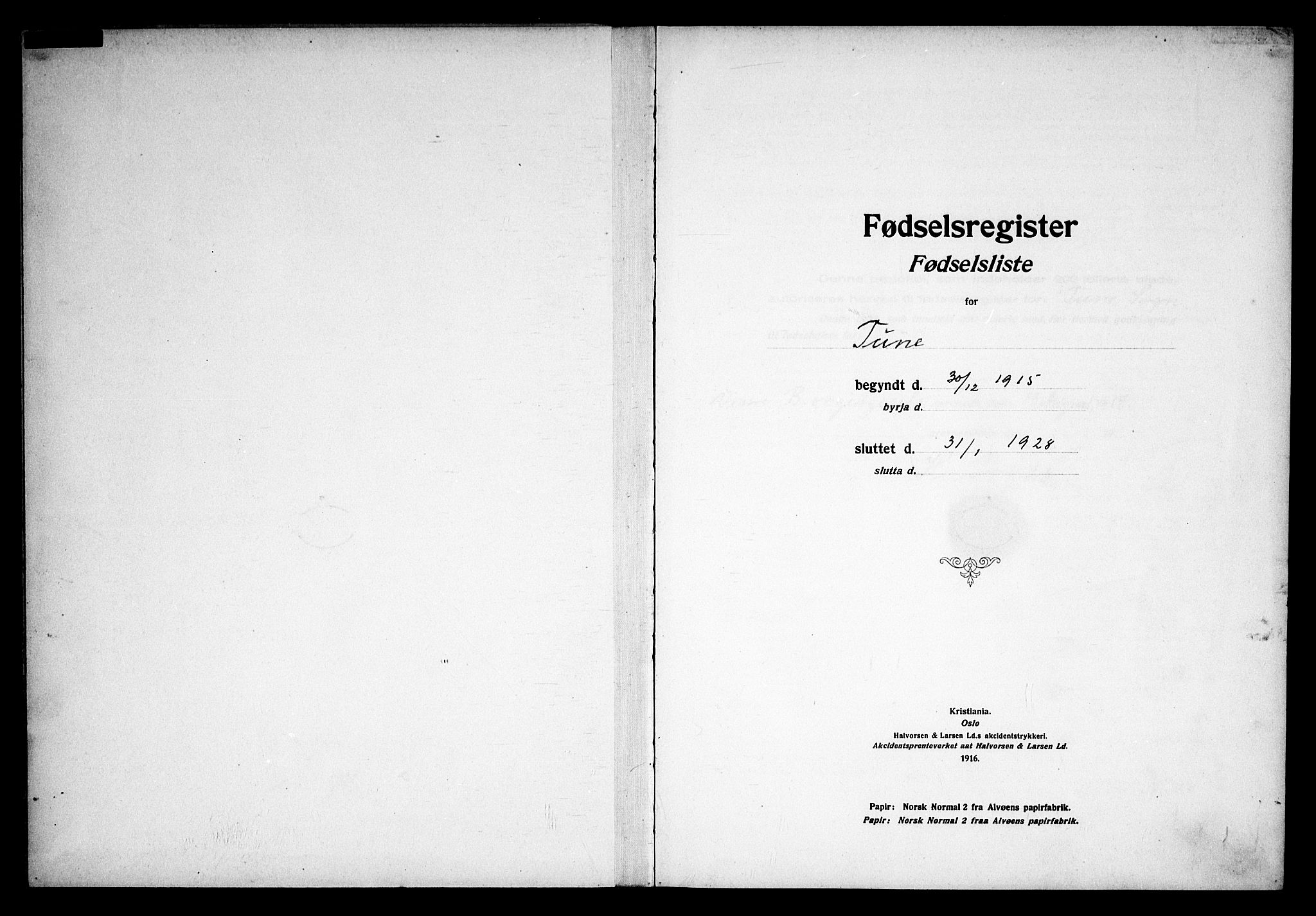 Tune prestekontor Kirkebøker, AV/SAO-A-2007/J/Ja/L0001: Birth register no. I 1, 1916-1928