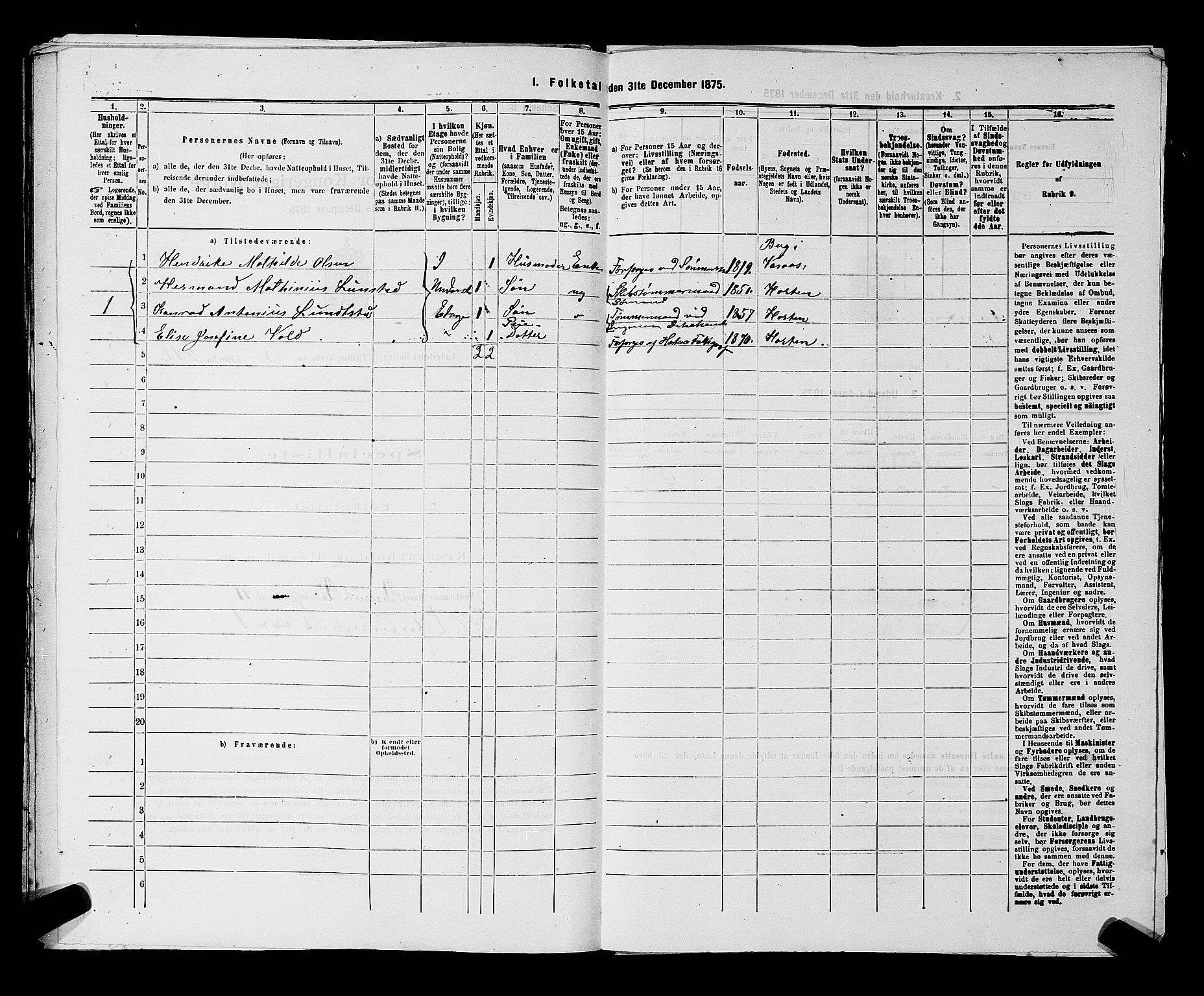 SAKO, 1875 census for 0703P Horten, 1875, p. 615