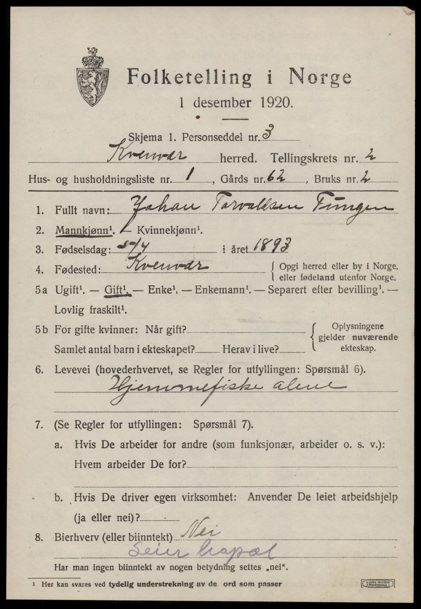 SAT, 1920 census for Kvenvær, 1920, p. 748