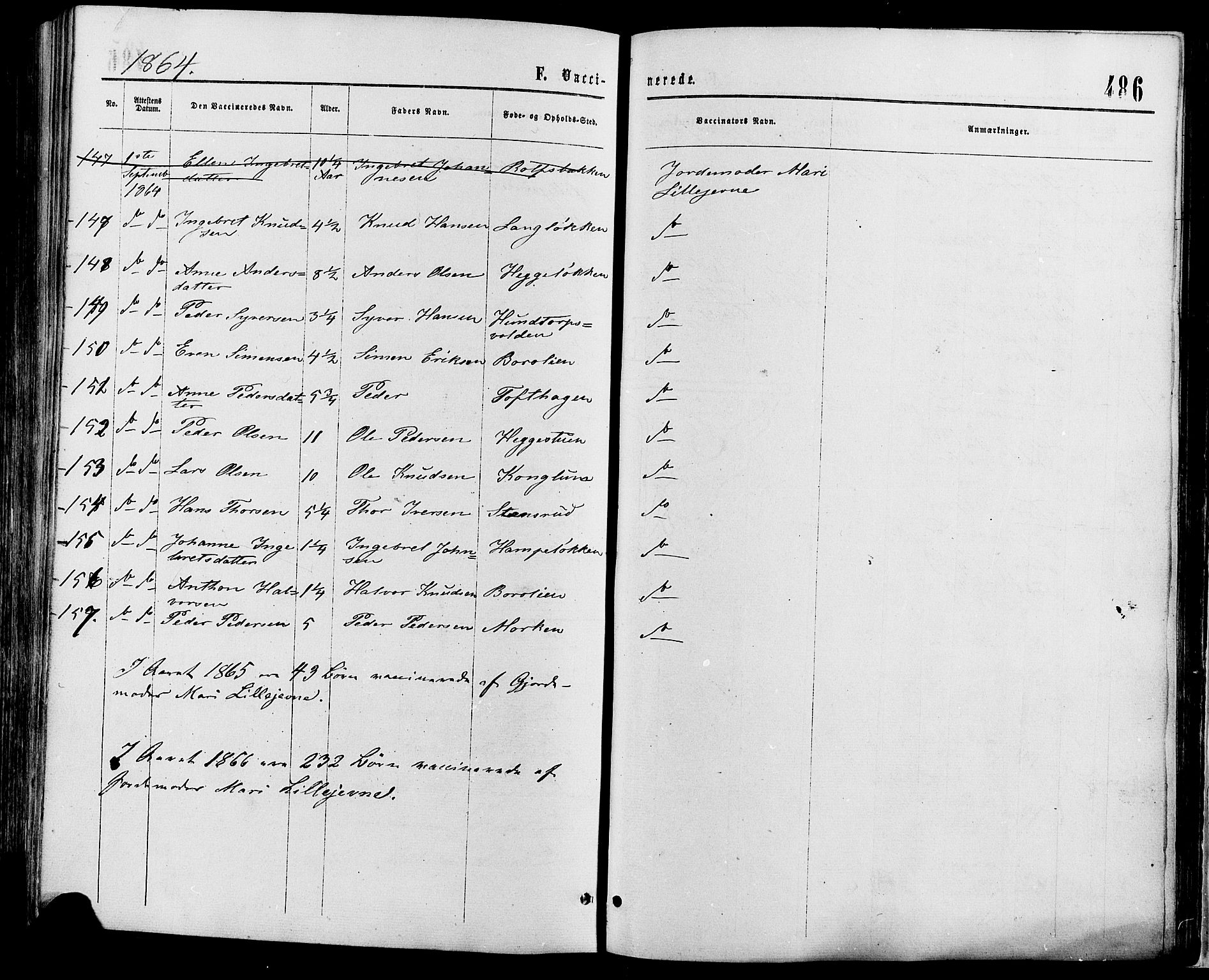 Sør-Fron prestekontor, SAH/PREST-010/H/Ha/Haa/L0002: Parish register (official) no. 2, 1864-1880, p. 486