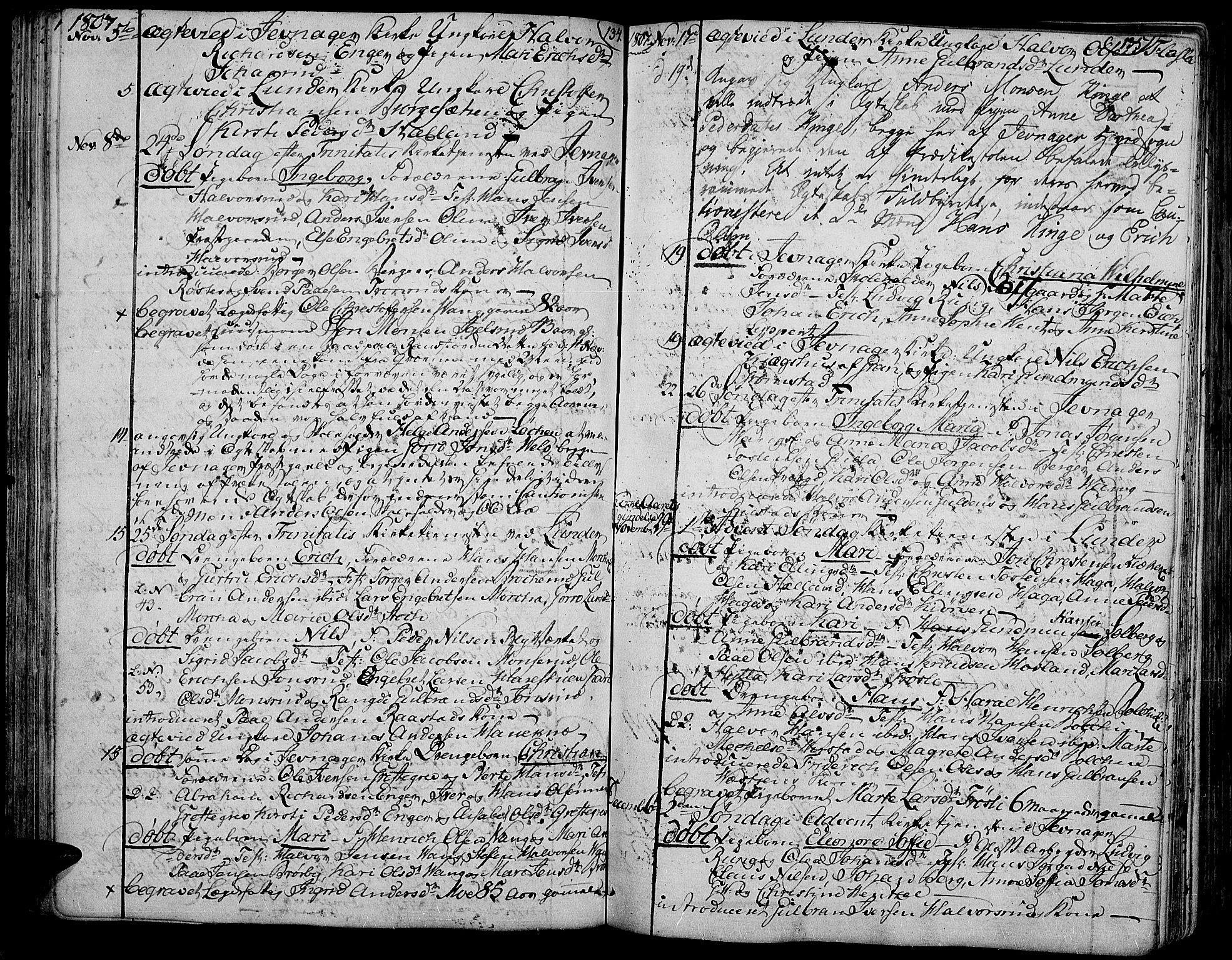 Jevnaker prestekontor, AV/SAH-PREST-116/H/Ha/Haa/L0004: Parish register (official) no. 4, 1800-1861, p. 134-135