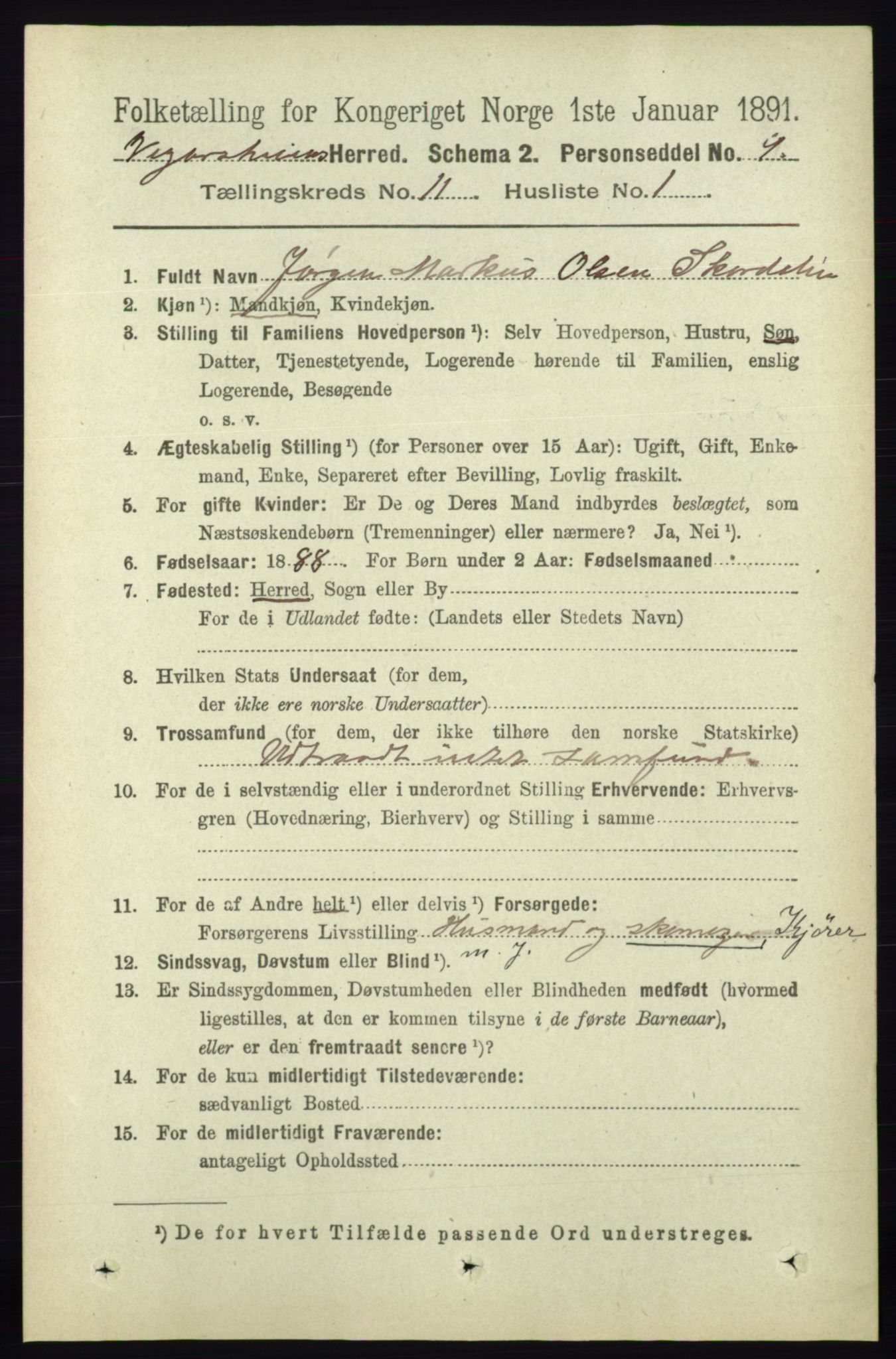 RA, 1891 census for 0912 Vegårshei, 1891, p. 2198