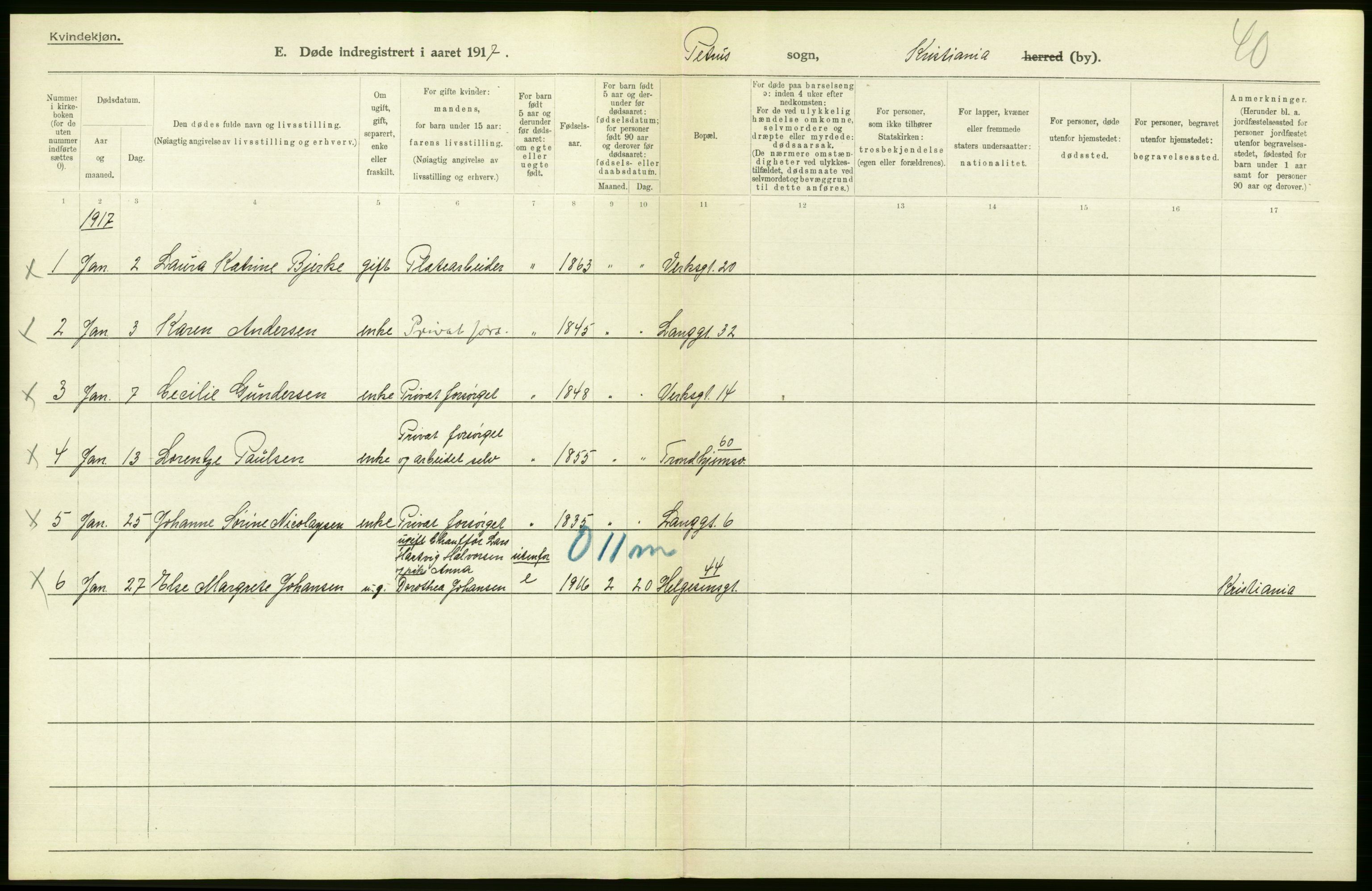 Statistisk sentralbyrå, Sosiodemografiske emner, Befolkning, AV/RA-S-2228/D/Df/Dfb/Dfbg/L0010: Kristiania: Døde, 1917, p. 210