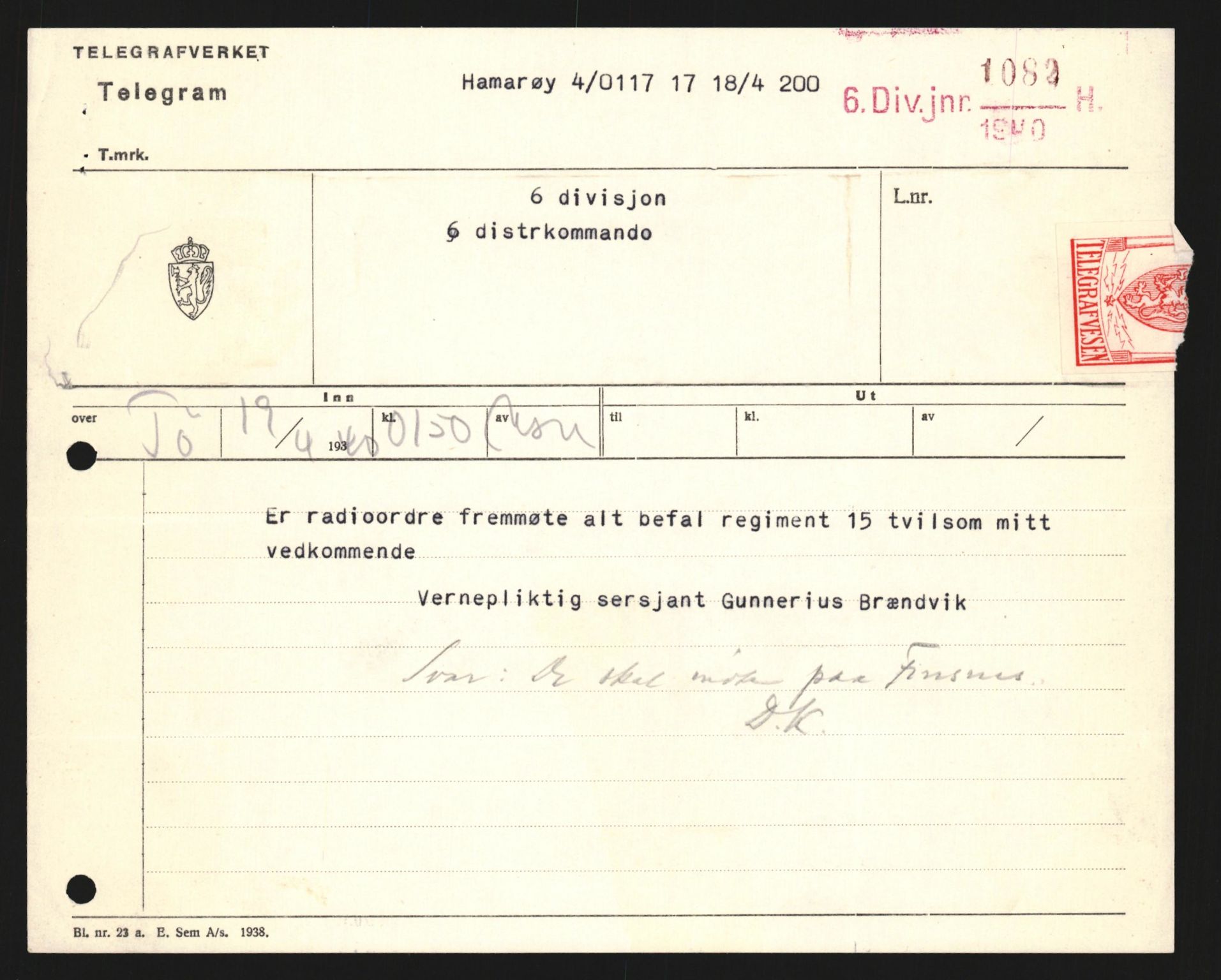 Forsvaret, Forsvarets krigshistoriske avdeling, AV/RA-RAFA-2017/Y/Yb/L0122: II-C-11-600  -  6. Divisjon med avdelinger, 1940, p. 94