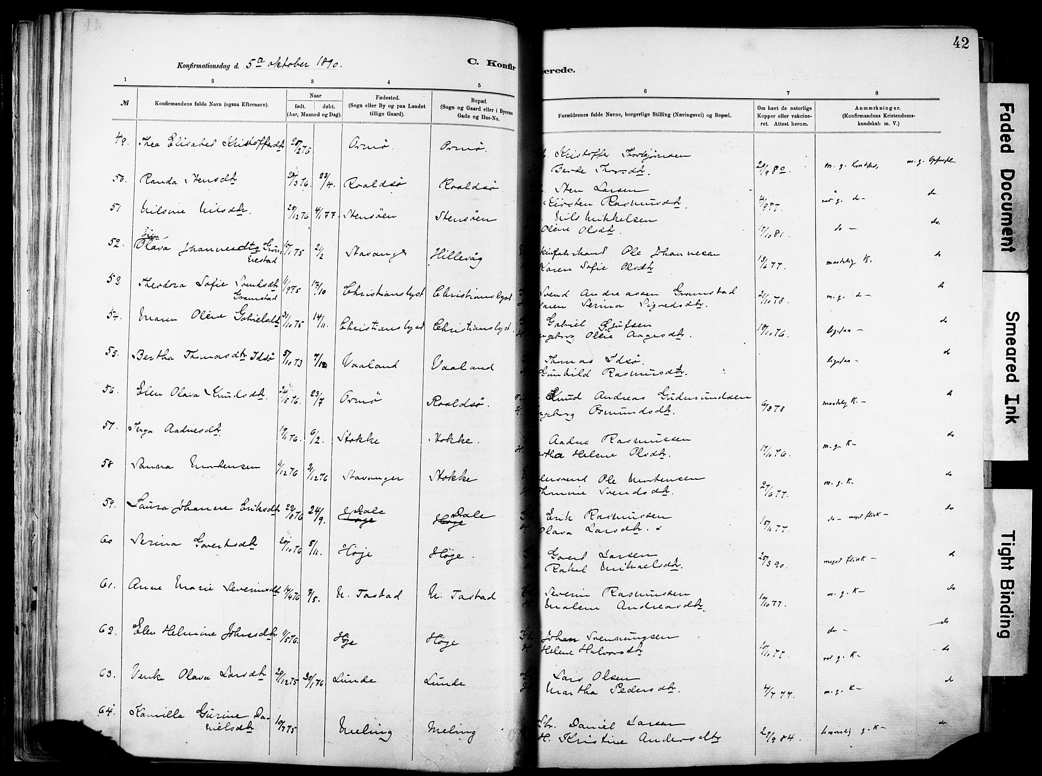 Hetland sokneprestkontor, SAST/A-101826/30/30BA/L0012: Parish register (official) no. A 12, 1882-1912, p. 42