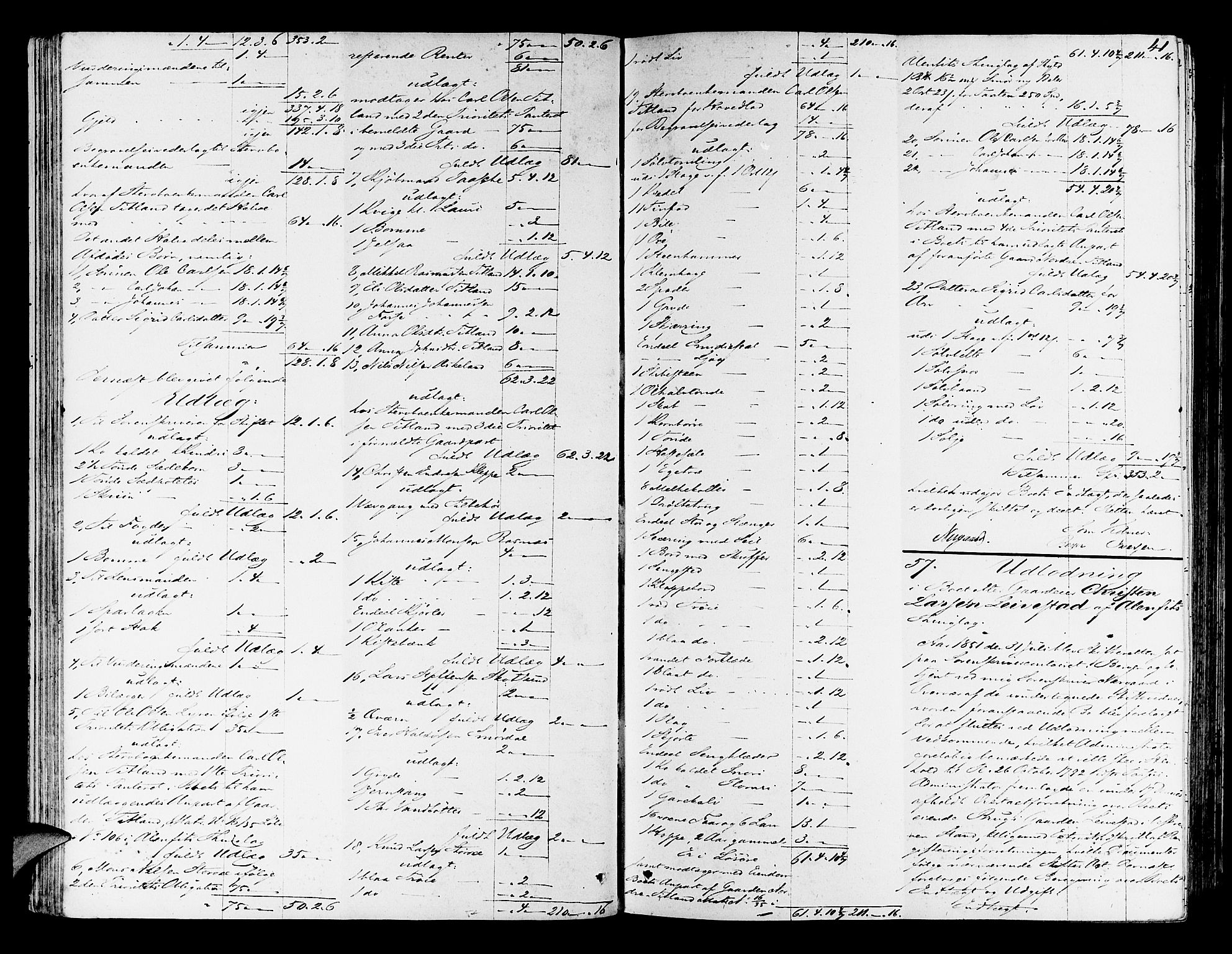 Nordhordland sorenskrivar, AV/SAB-A-2901/1/H/Hd/Hda/L0005: Skifteutlodningsprotokollar, 1851-1857, p. 40b-41a