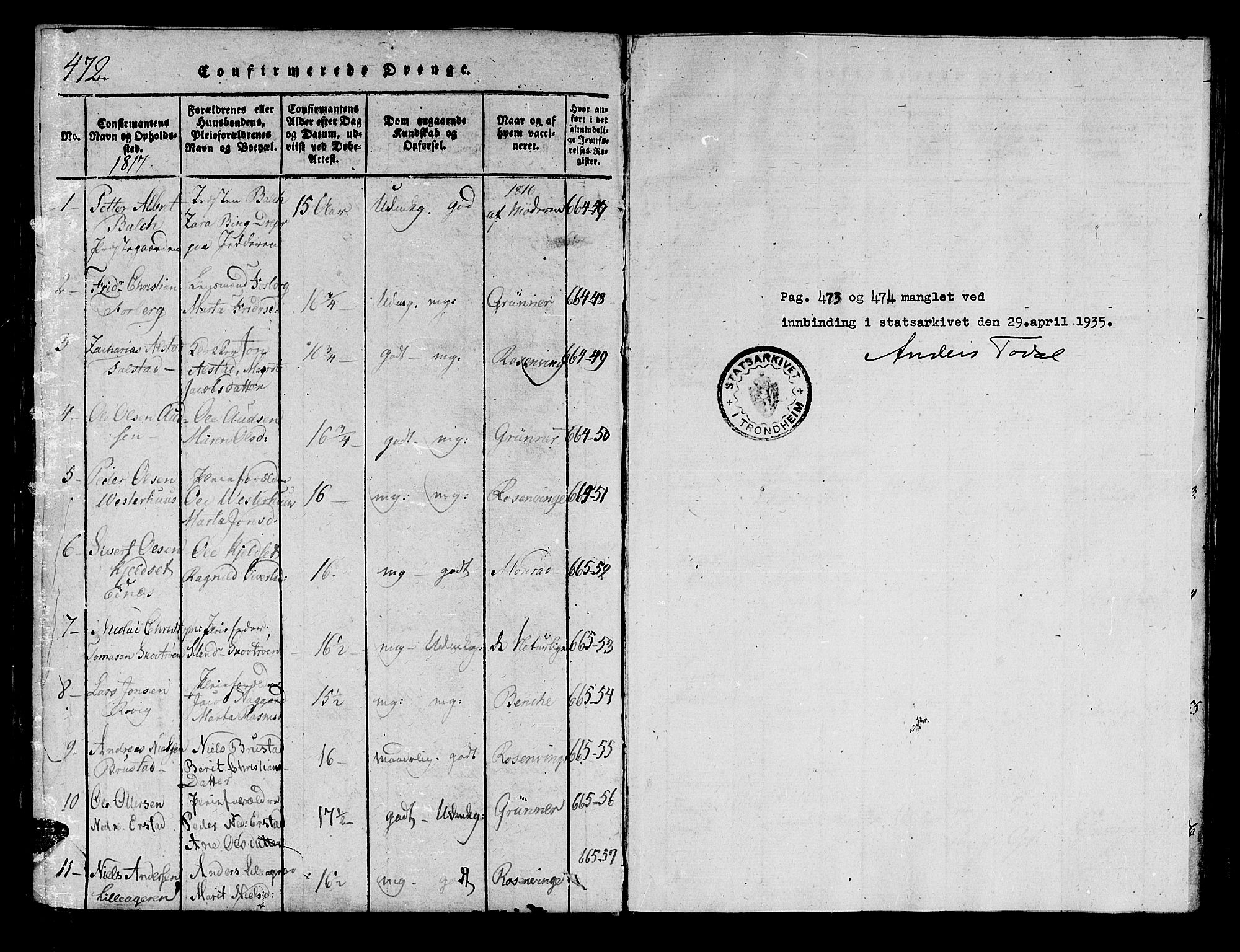 Ministerialprotokoller, klokkerbøker og fødselsregistre - Nord-Trøndelag, AV/SAT-A-1458/722/L0217: Parish register (official) no. 722A04, 1817-1842, p. 472-473