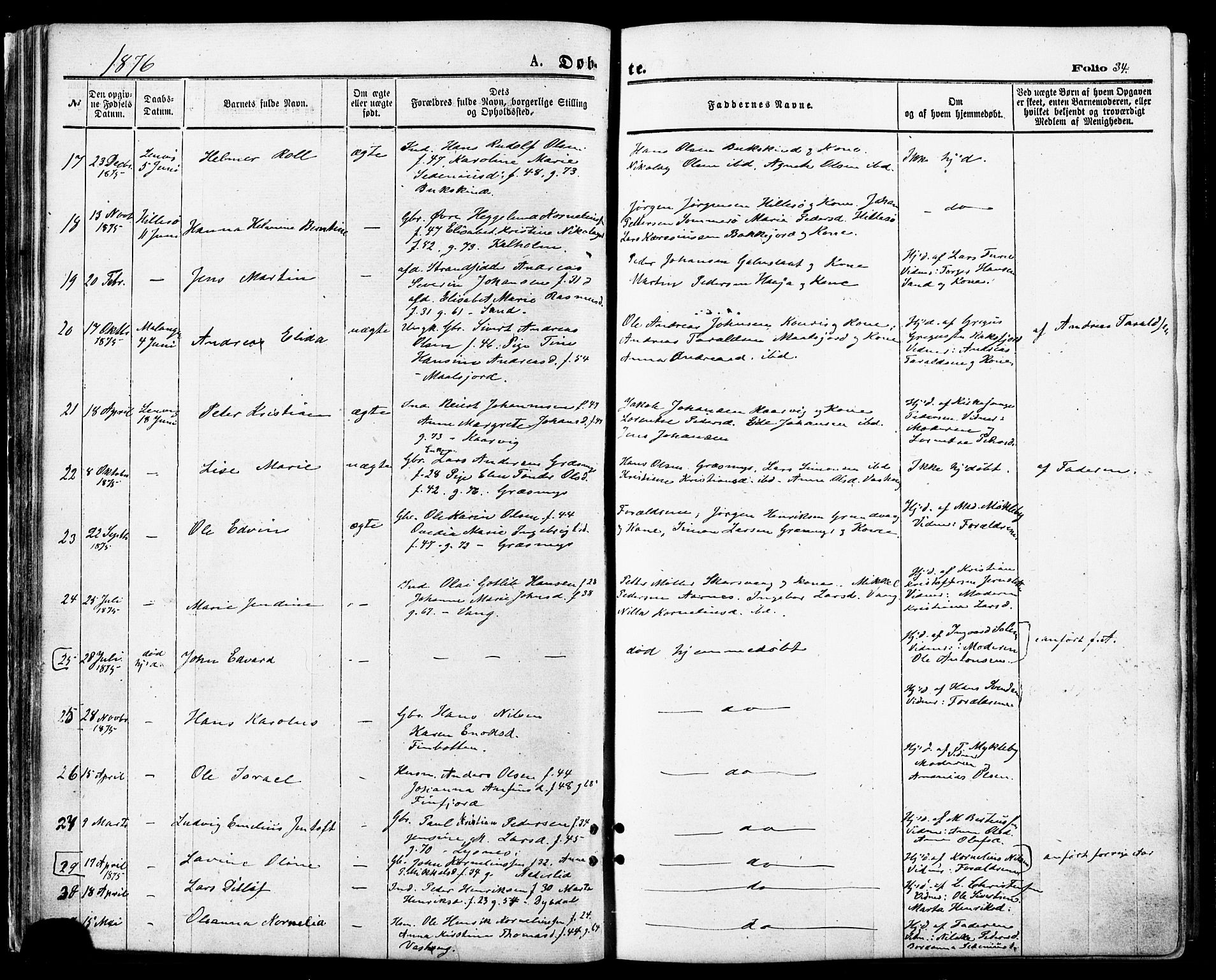 Lenvik sokneprestembete, SATØ/S-1310/H/Ha/Haa/L0010kirke: Parish register (official) no. 10, 1873-1880, p. 34
