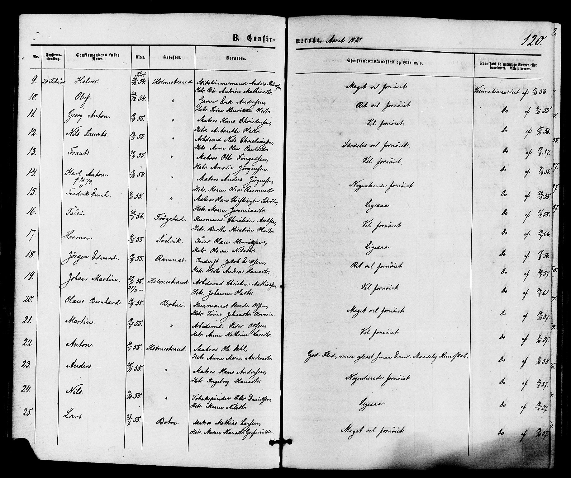 Holmestrand kirkebøker, AV/SAKO-A-346/F/Fa/L0003: Parish register (official) no. 3, 1867-1879, p. 120