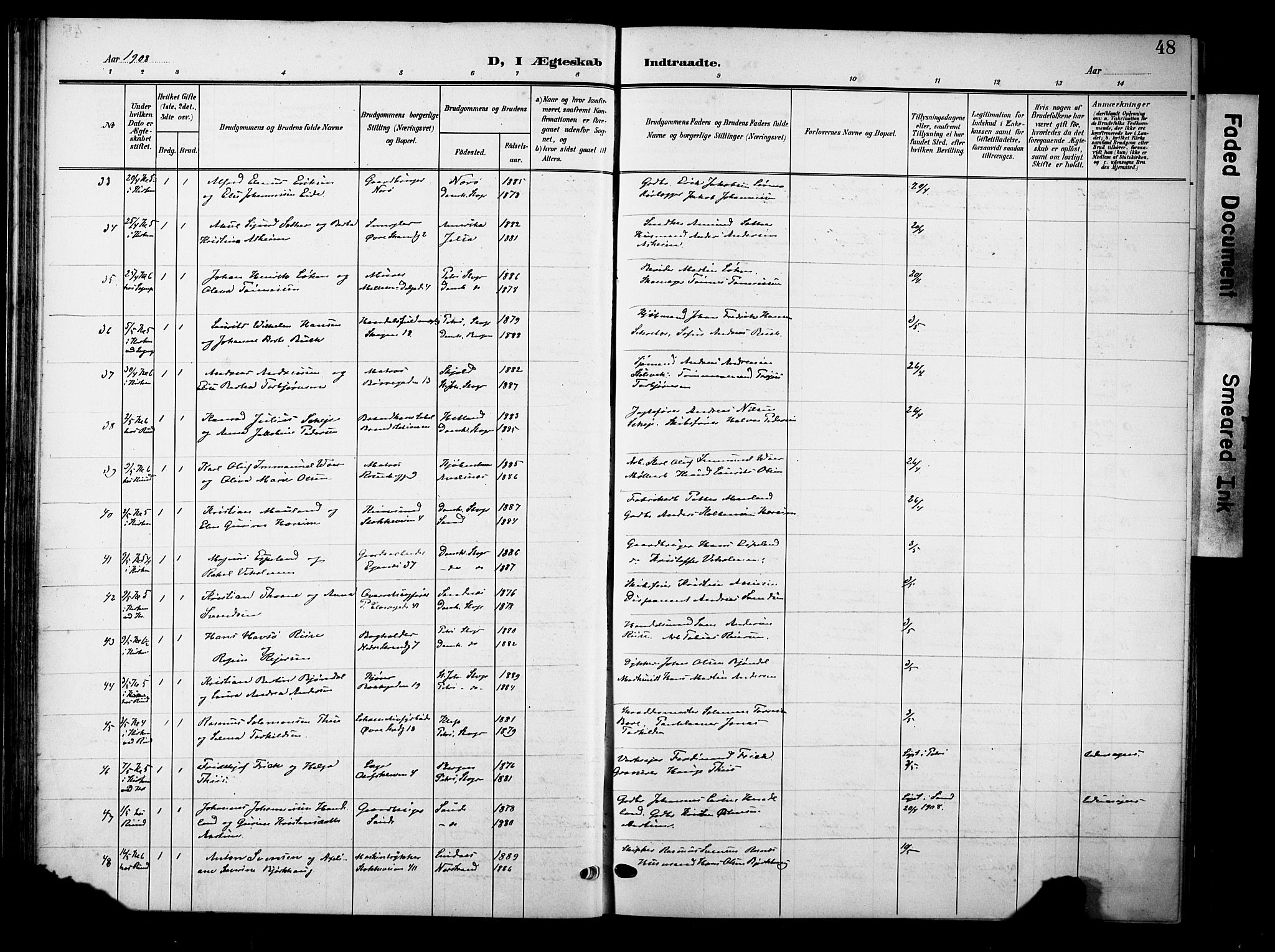 Domkirken sokneprestkontor, SAST/A-101812/001/30/30BB/L0017: Parish register (copy) no. B 17, 1902-1921, p. 48