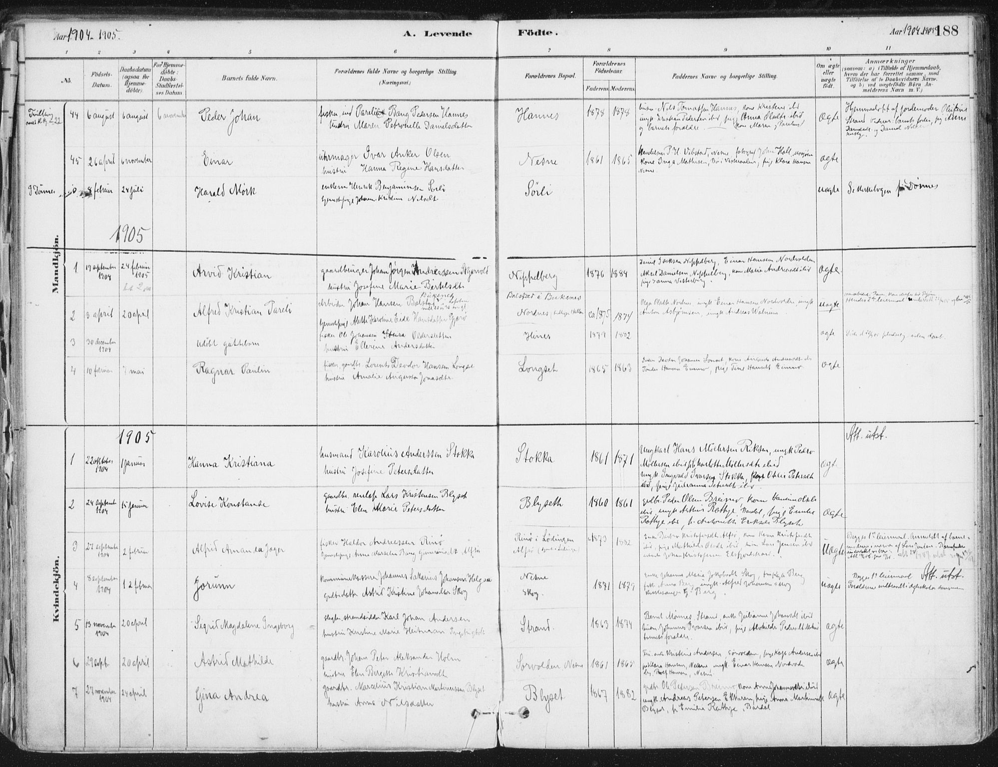 Ministerialprotokoller, klokkerbøker og fødselsregistre - Nordland, AV/SAT-A-1459/838/L0552: Parish register (official) no. 838A10, 1880-1910, p. 188