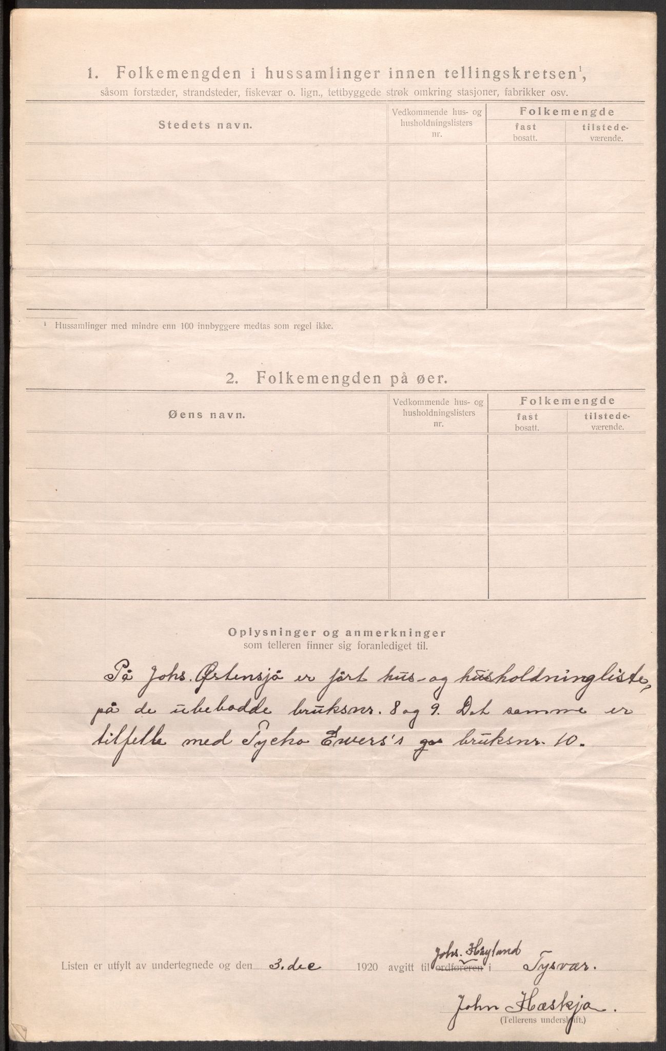 SAST, 1920 census for Tysvær, 1920, p. 25