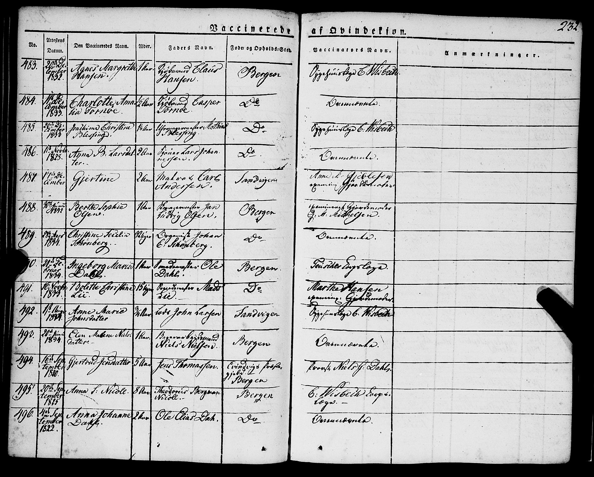 Korskirken sokneprestembete, AV/SAB-A-76101/H/Haa/L0050: Parish register (official) no. F 1, 1821-1869, p. 232
