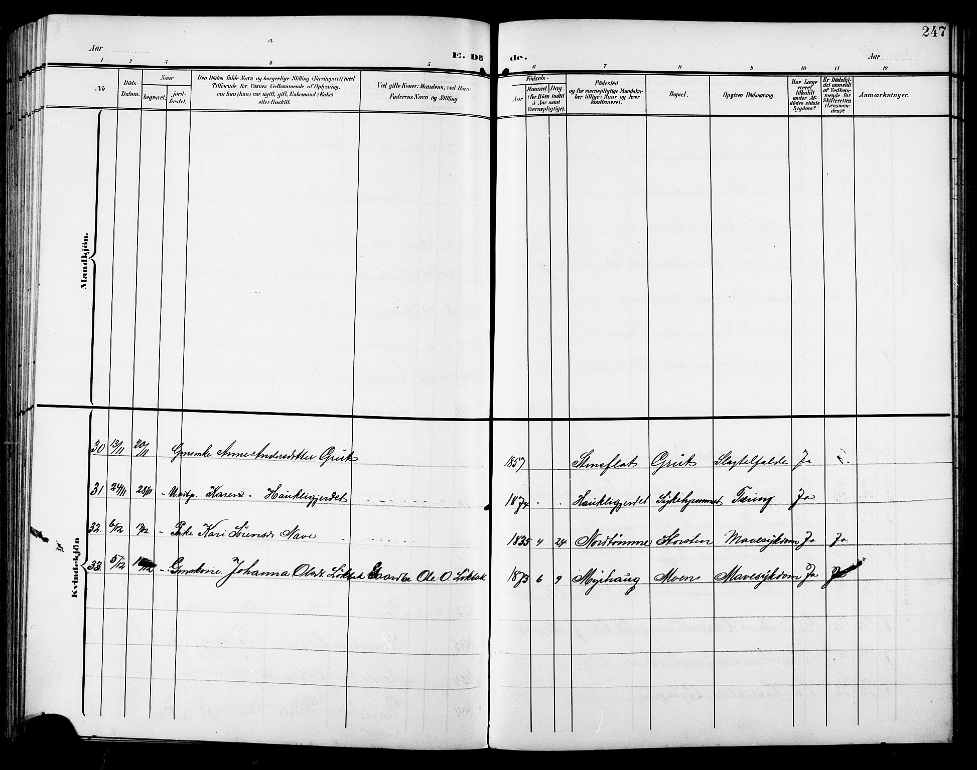 Ministerialprotokoller, klokkerbøker og fødselsregistre - Sør-Trøndelag, SAT/A-1456/672/L0864: Parish register (copy) no. 672C03, 1902-1914, p. 247
