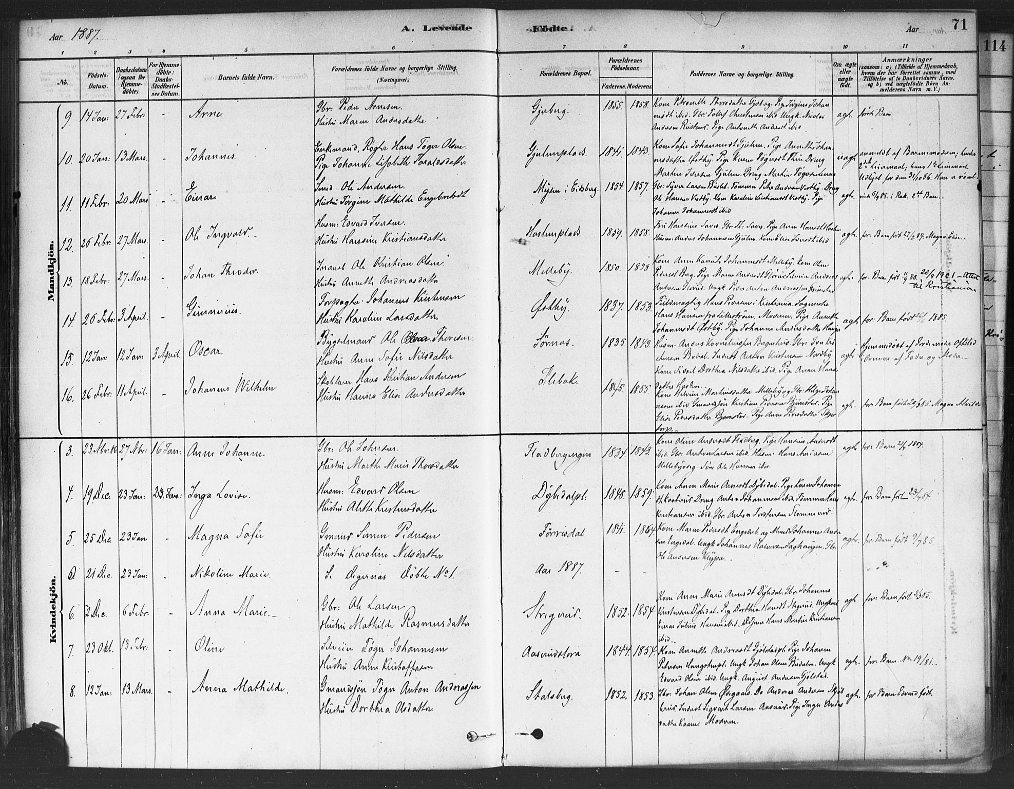 Rakkestad prestekontor Kirkebøker, AV/SAO-A-2008/F/Fa/L0012: Parish register (official) no. I 12, 1878-1893, p. 71