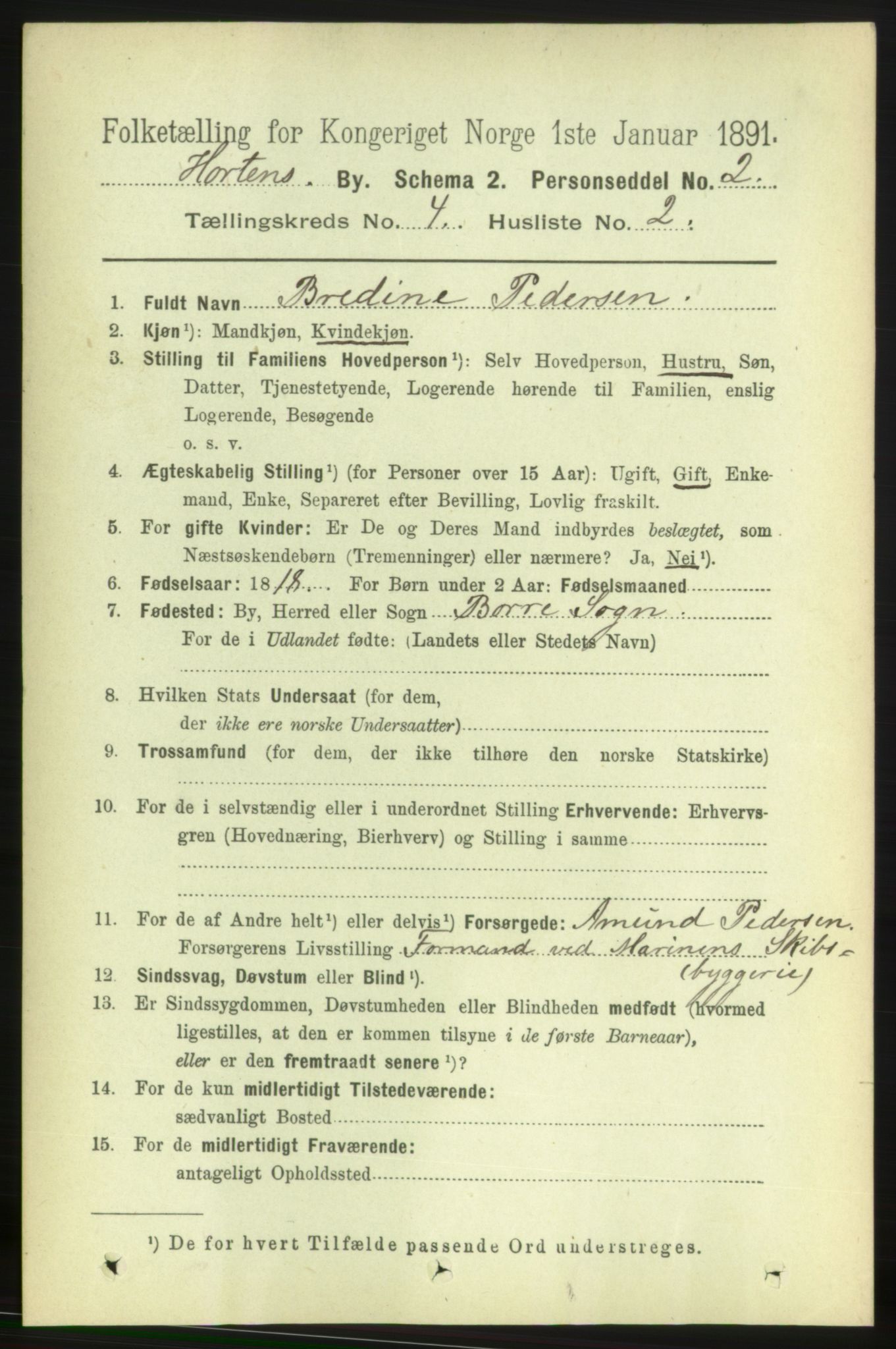 RA, 1891 census for 0703 Horten, 1891, p. 3236