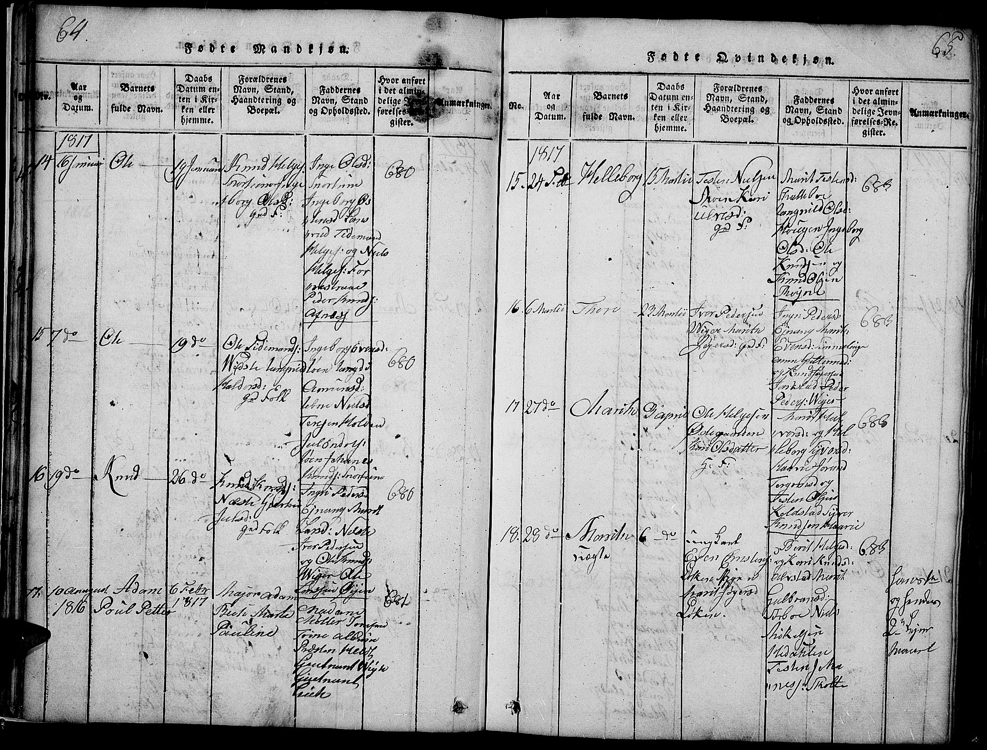 Slidre prestekontor, SAH/PREST-134/H/Ha/Haa/L0002: Parish register (official) no. 2, 1814-1830, p. 64-65