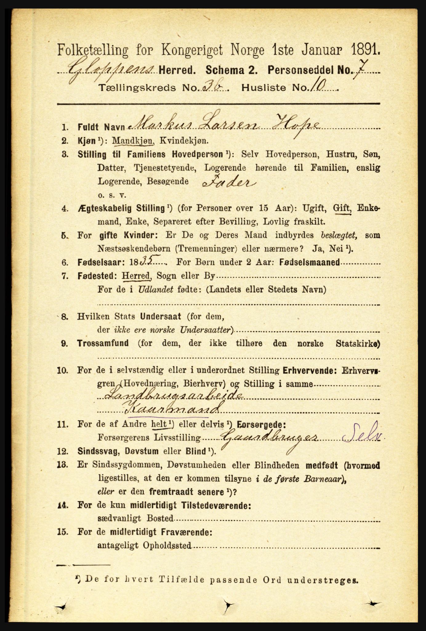 RA, 1891 census for 1445 Gloppen, 1891, p. 1517