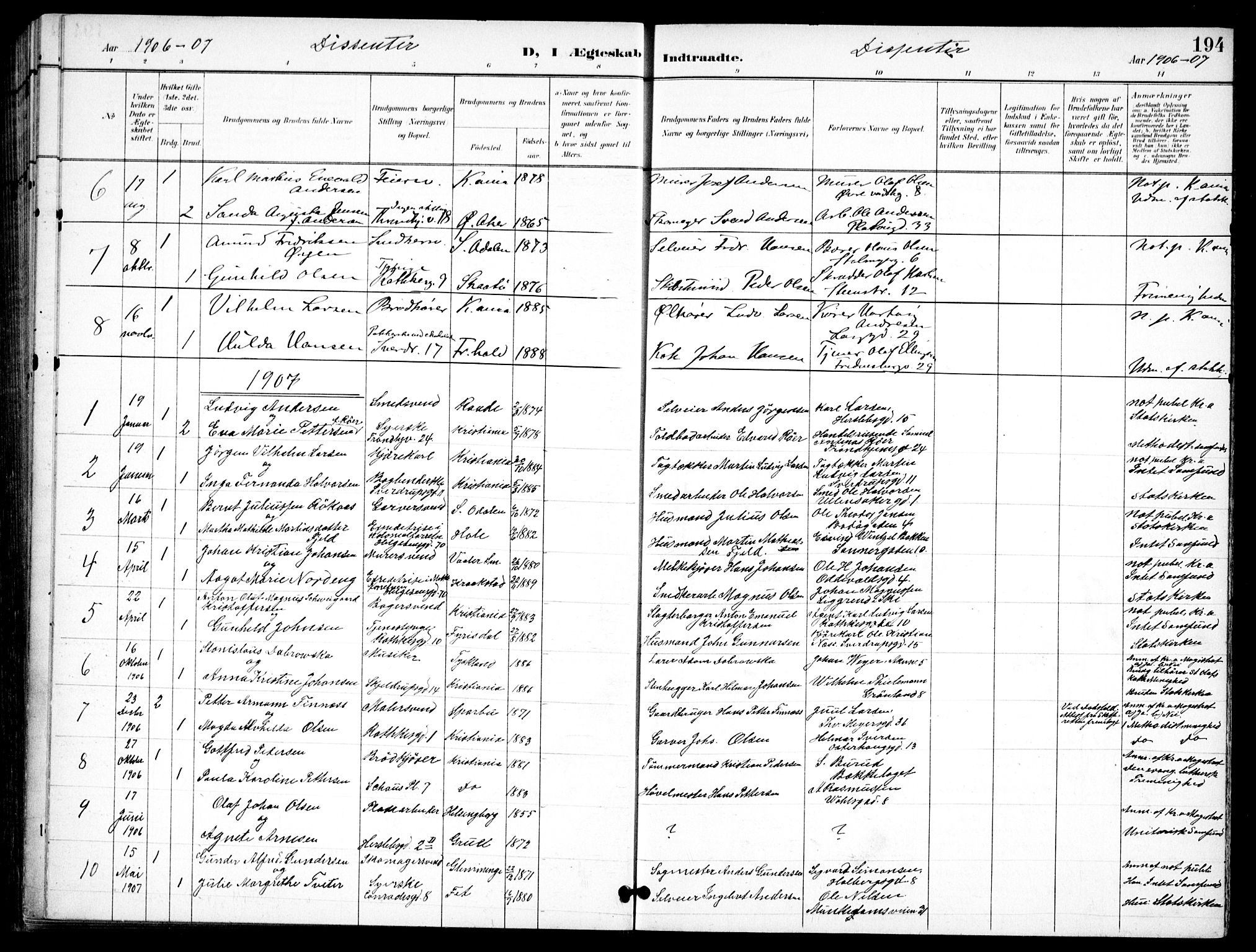 Petrus prestekontor Kirkebøker, AV/SAO-A-10872/F/Fa/L0009: Parish register (official) no. I 9, 1897-1911, p. 194
