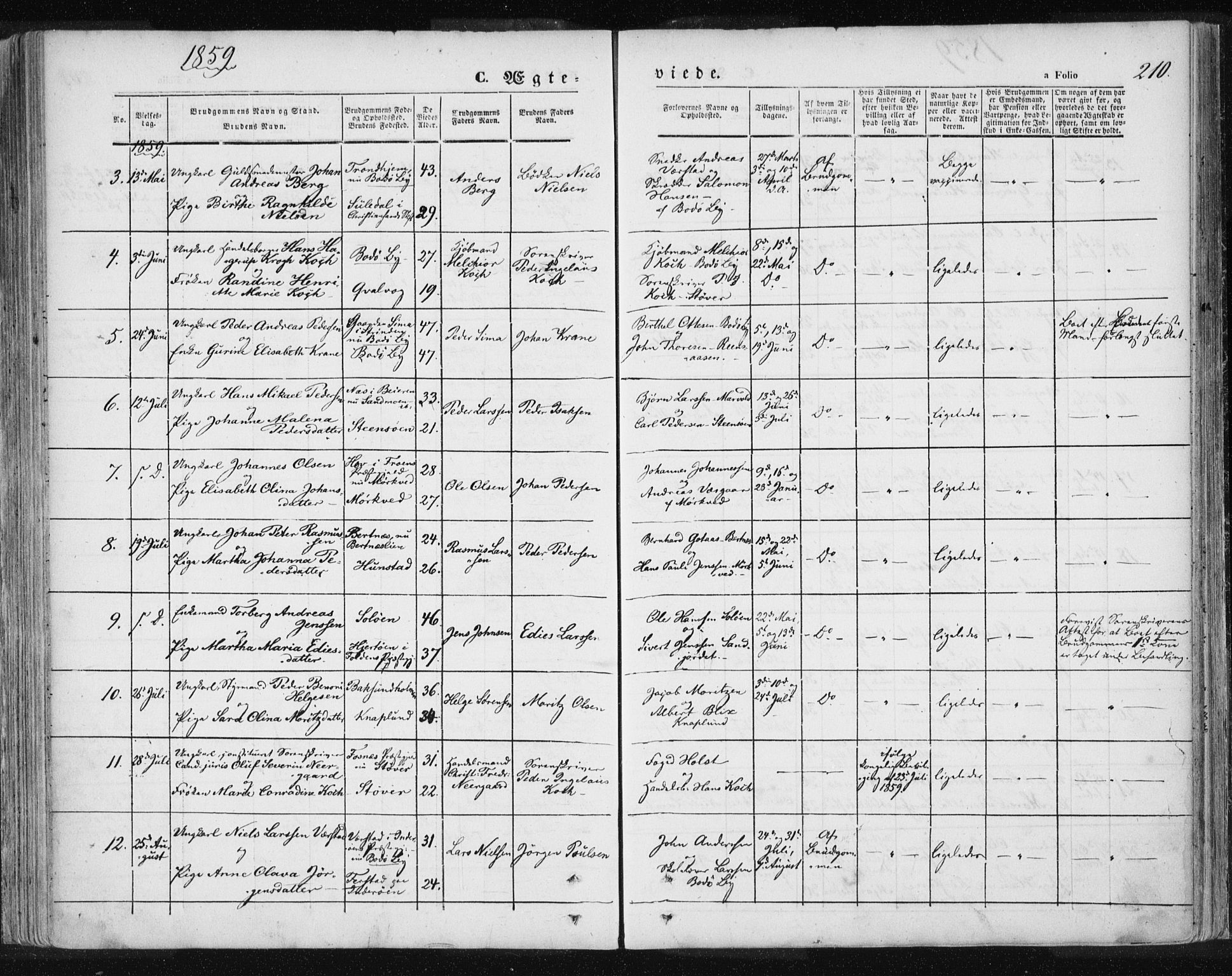 Ministerialprotokoller, klokkerbøker og fødselsregistre - Nordland, SAT/A-1459/801/L0007: Parish register (official) no. 801A07, 1845-1863, p. 210
