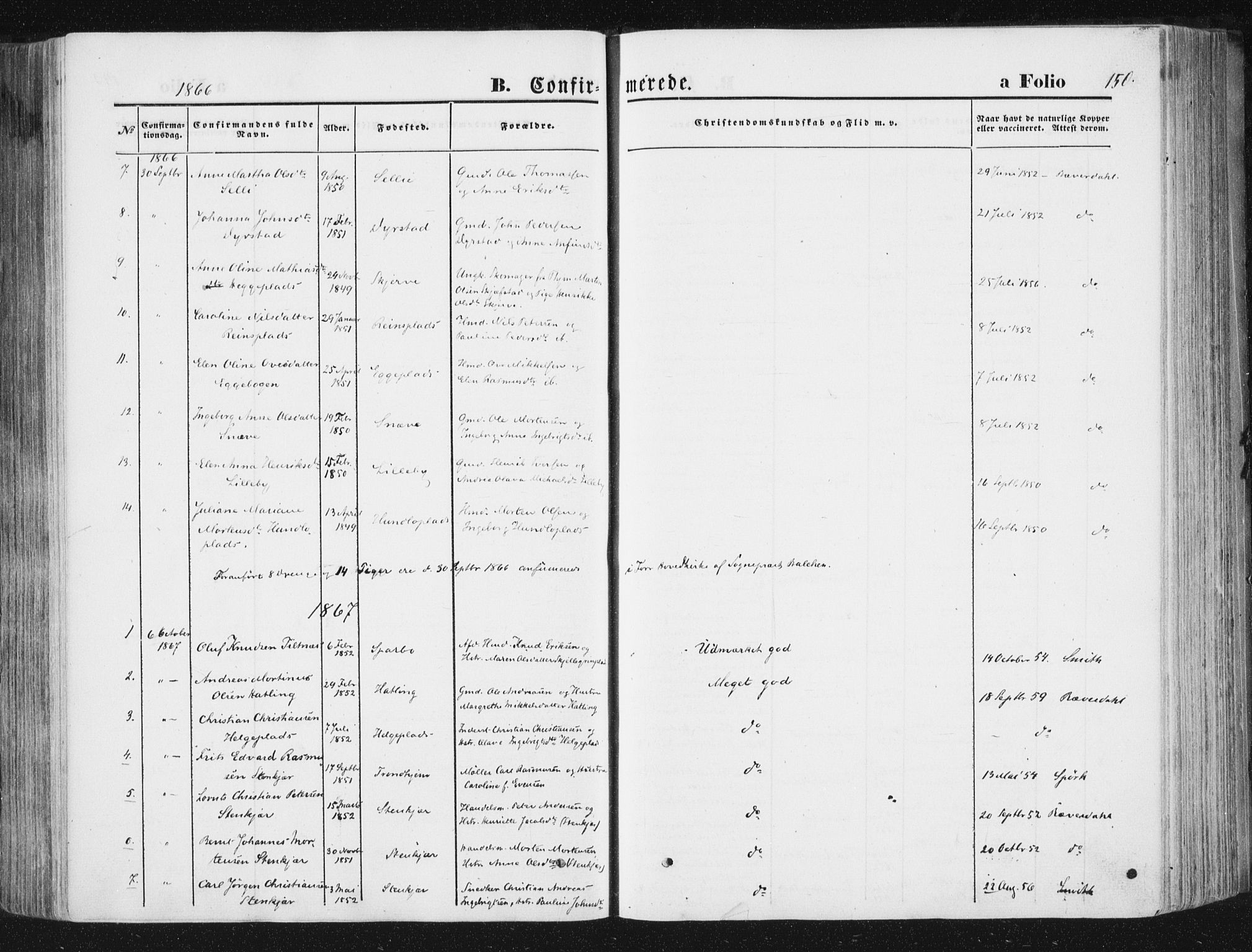 Ministerialprotokoller, klokkerbøker og fødselsregistre - Nord-Trøndelag, SAT/A-1458/746/L0447: Parish register (official) no. 746A06, 1860-1877, p. 150