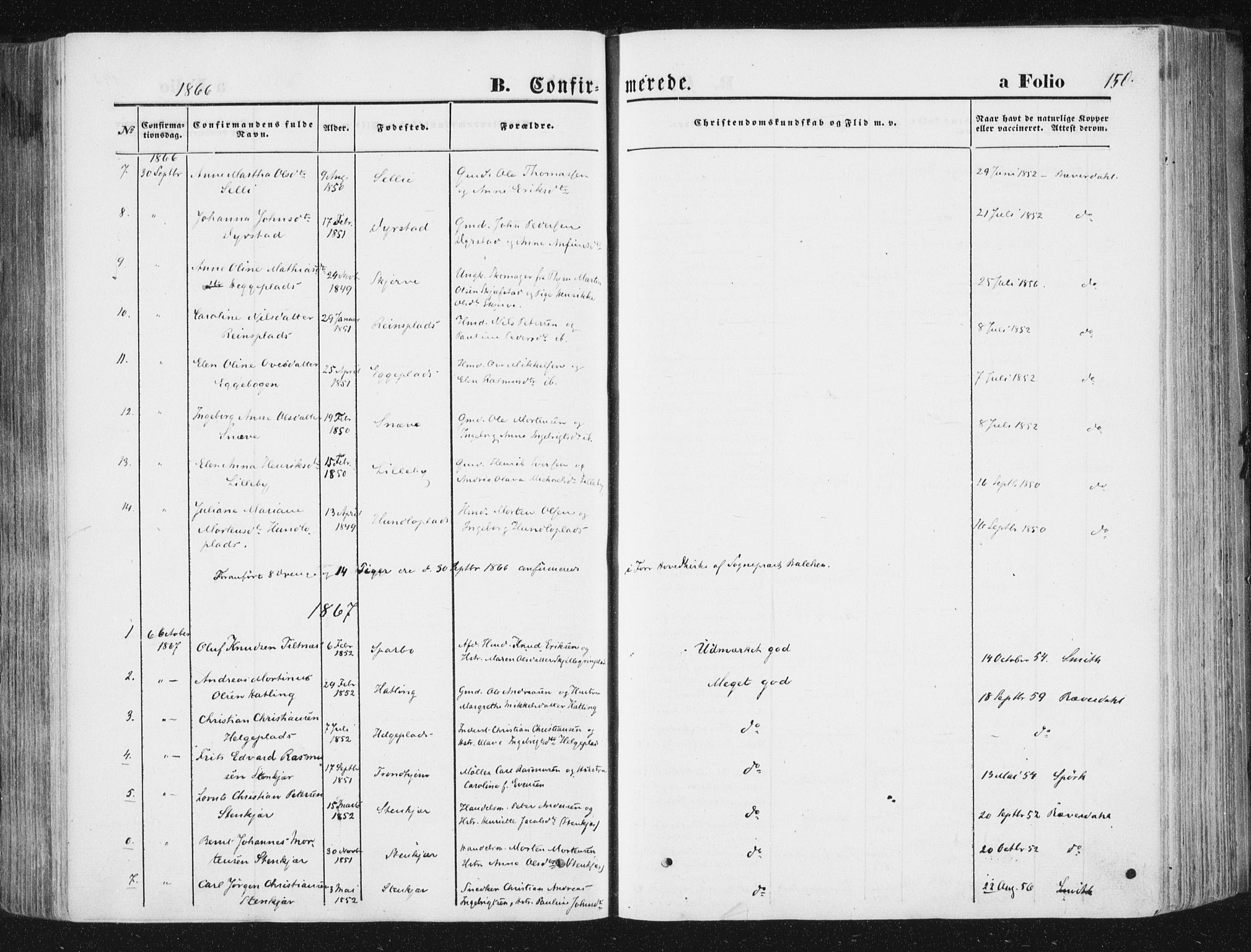 Ministerialprotokoller, klokkerbøker og fødselsregistre - Nord-Trøndelag, AV/SAT-A-1458/746/L0447: Parish register (official) no. 746A06, 1860-1877, p. 150