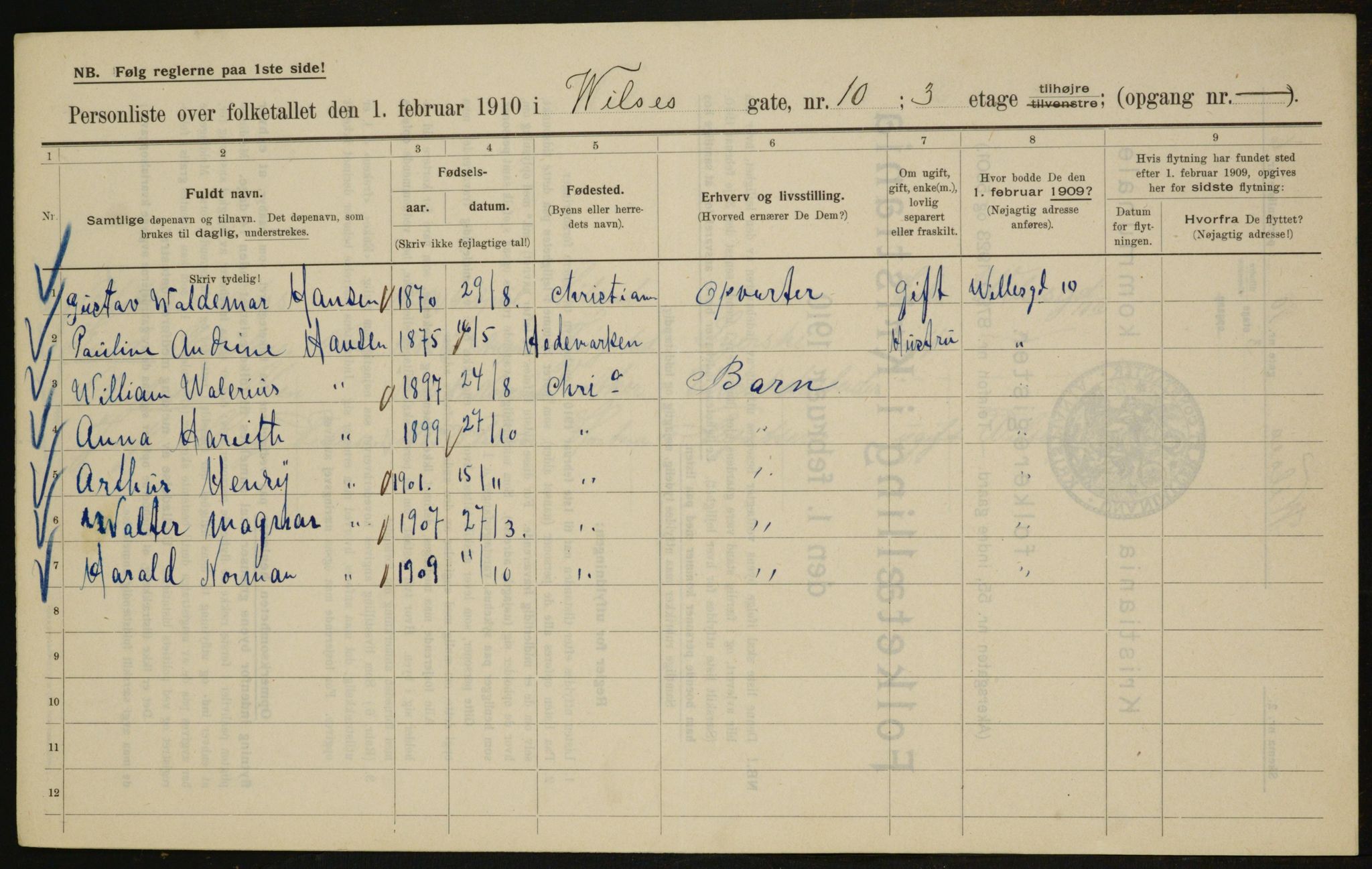 OBA, Municipal Census 1910 for Kristiania, 1910, p. 121800