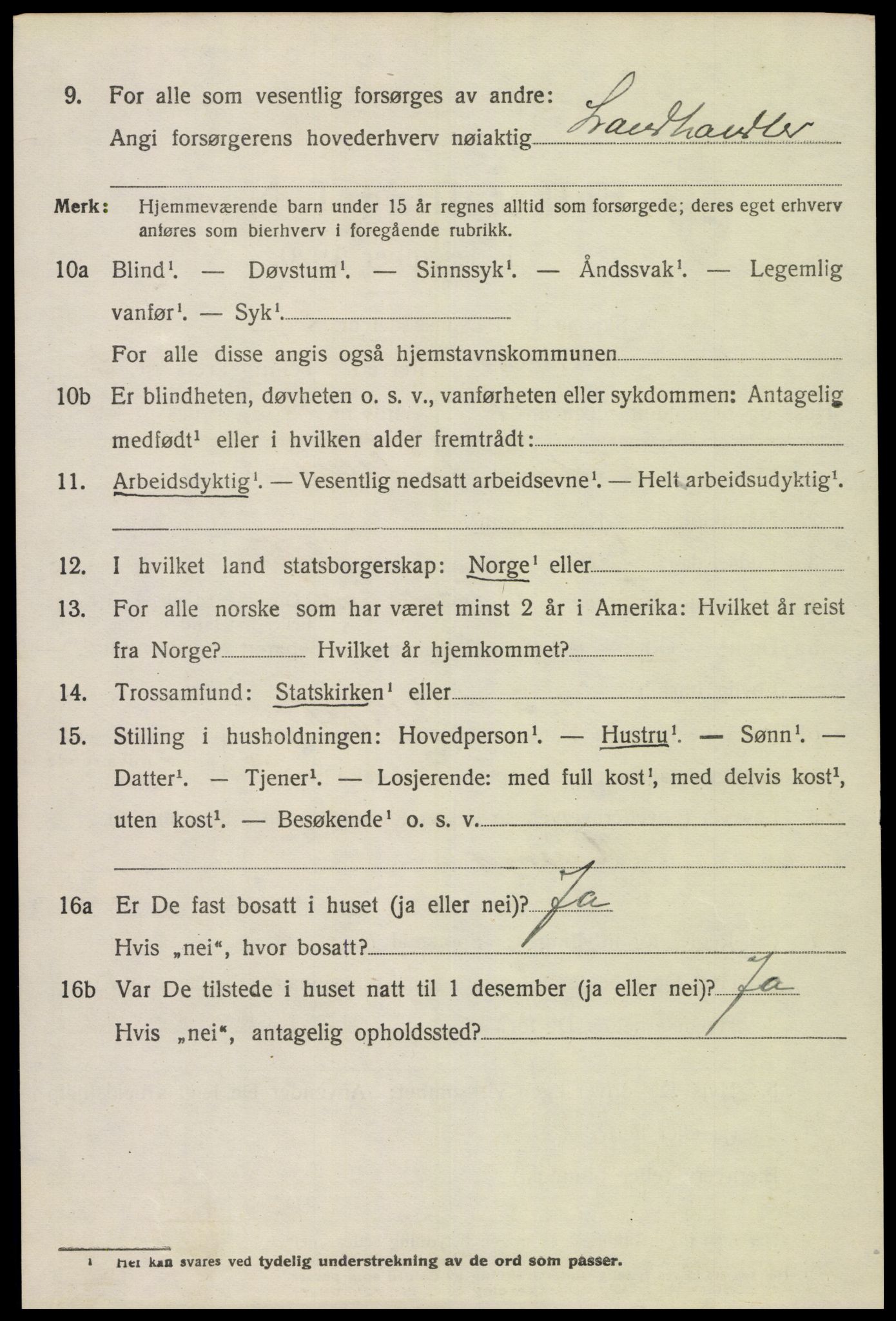 SAK, 1920 census for Tonstad, 1920, p. 725