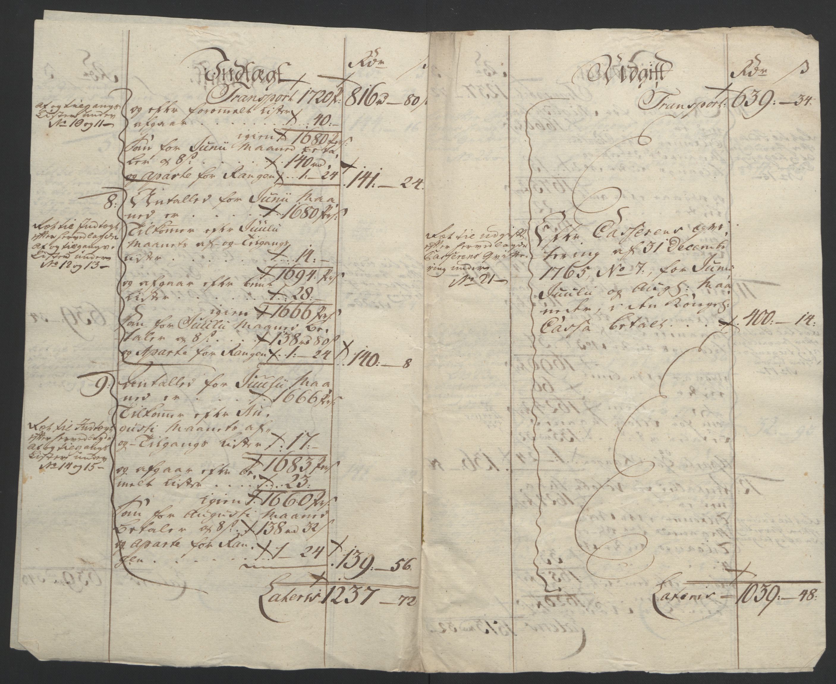 Rentekammeret inntil 1814, Reviderte regnskaper, Byregnskaper, AV/RA-EA-4066/R/Rf/L0119/0001: [F2] Kontribusjonsregnskap / Ekstraskatt, 1762-1767, p. 266