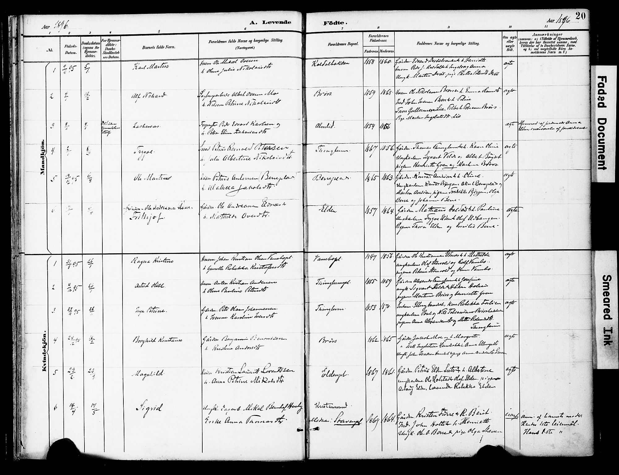 Ministerialprotokoller, klokkerbøker og fødselsregistre - Nord-Trøndelag, SAT/A-1458/742/L0409: Parish register (official) no. 742A02, 1891-1905, p. 20