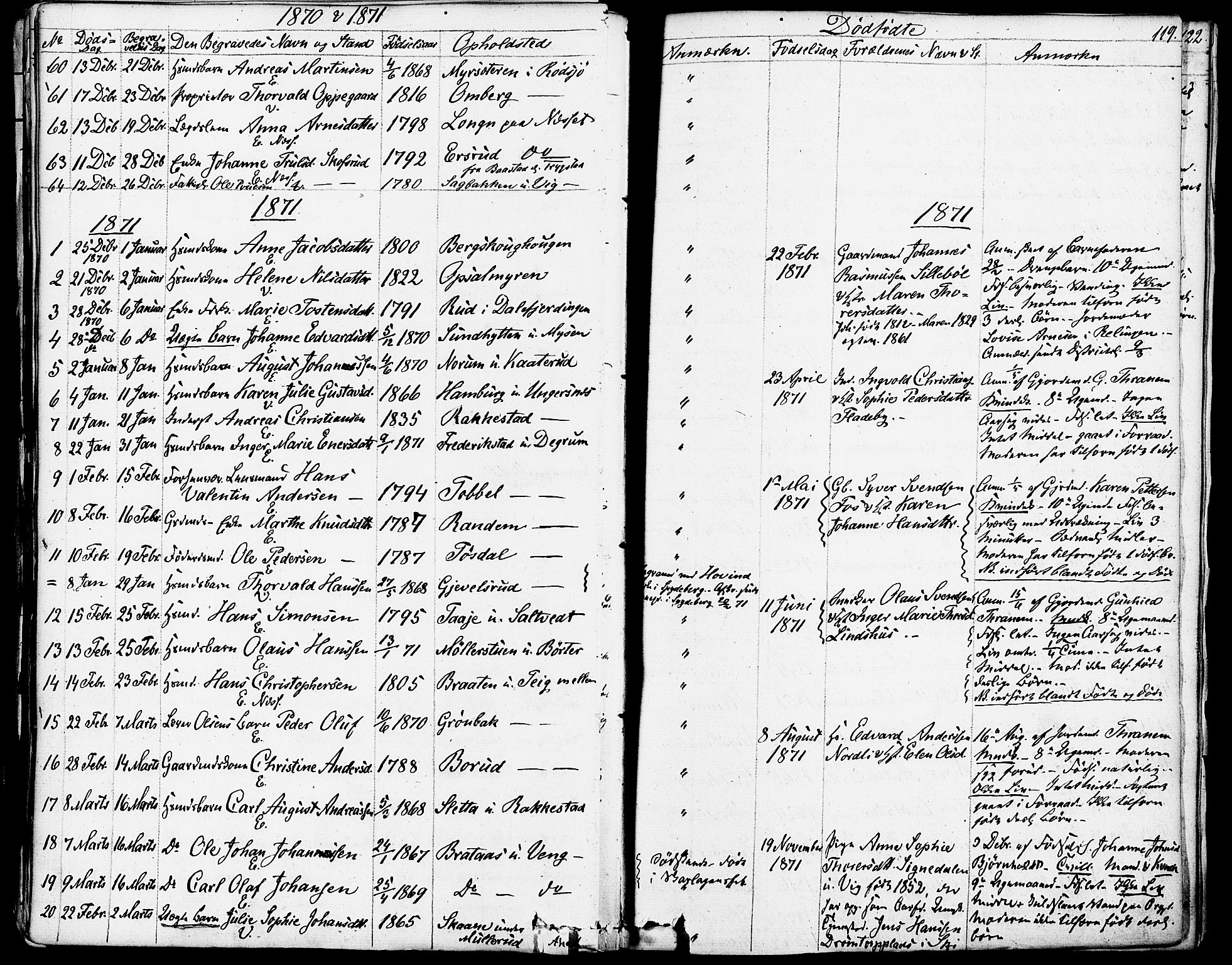 Enebakk prestekontor Kirkebøker, SAO/A-10171c/F/Fa/L0013: Parish register (official) no. I 13, 1832-1882, p. 119