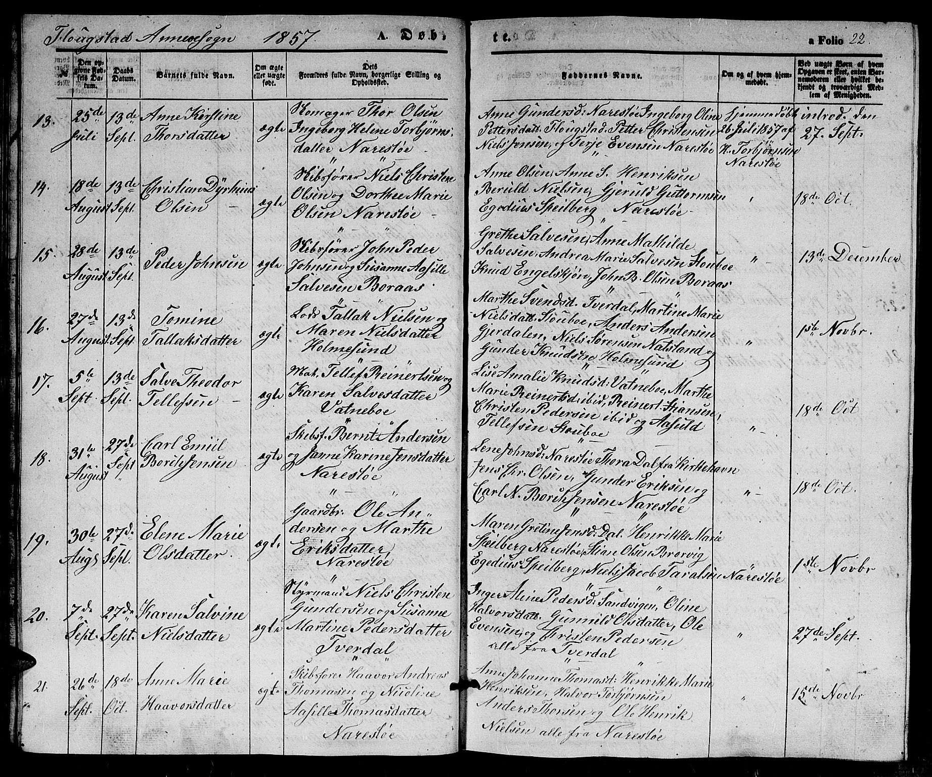 Dypvåg sokneprestkontor, SAK/1111-0007/F/Fb/Fbb/L0002: Parish register (copy) no. B 2, 1851-1871, p. 22