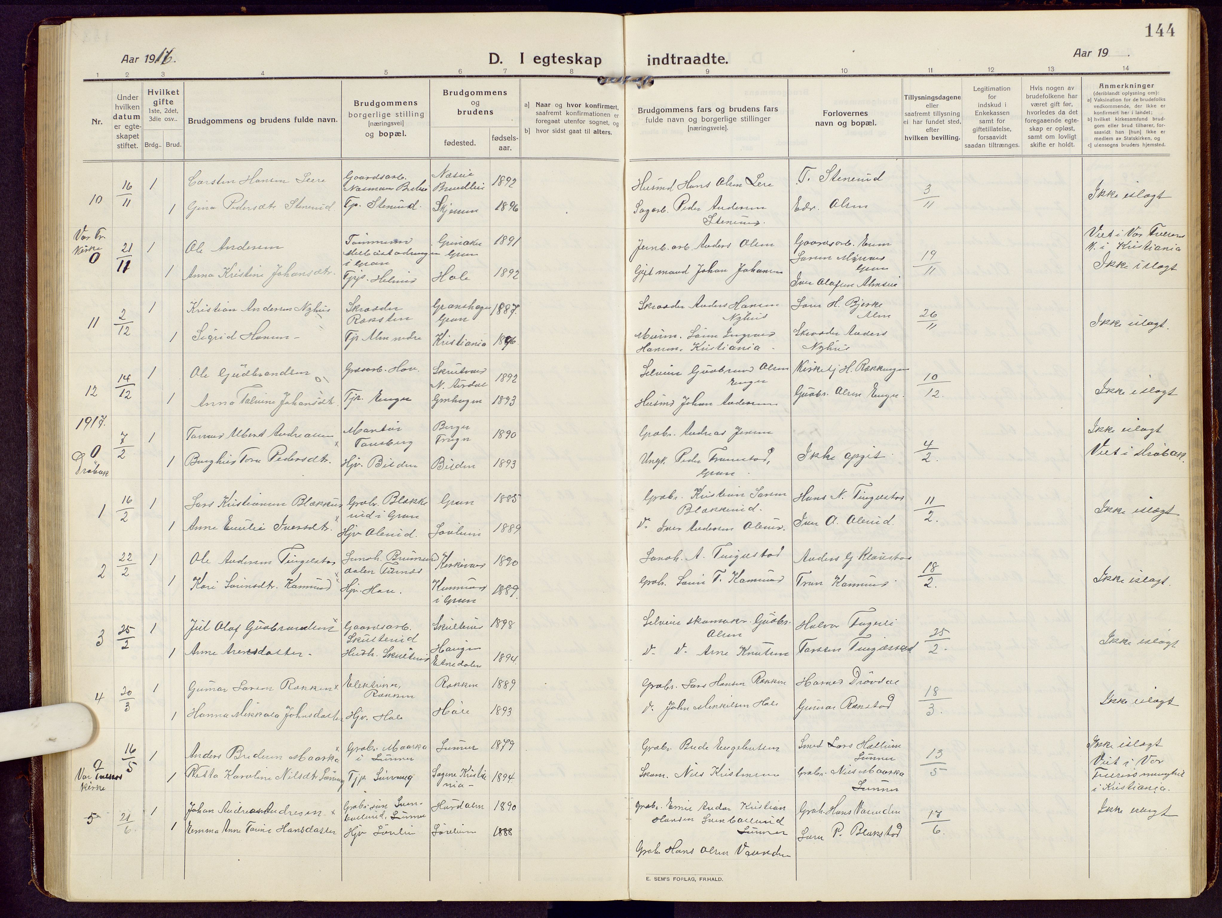 Brandbu prestekontor, SAH/PREST-114/H/Ha/Hab/L0010: Parish register (copy) no. 10, 1916-1930, p. 144