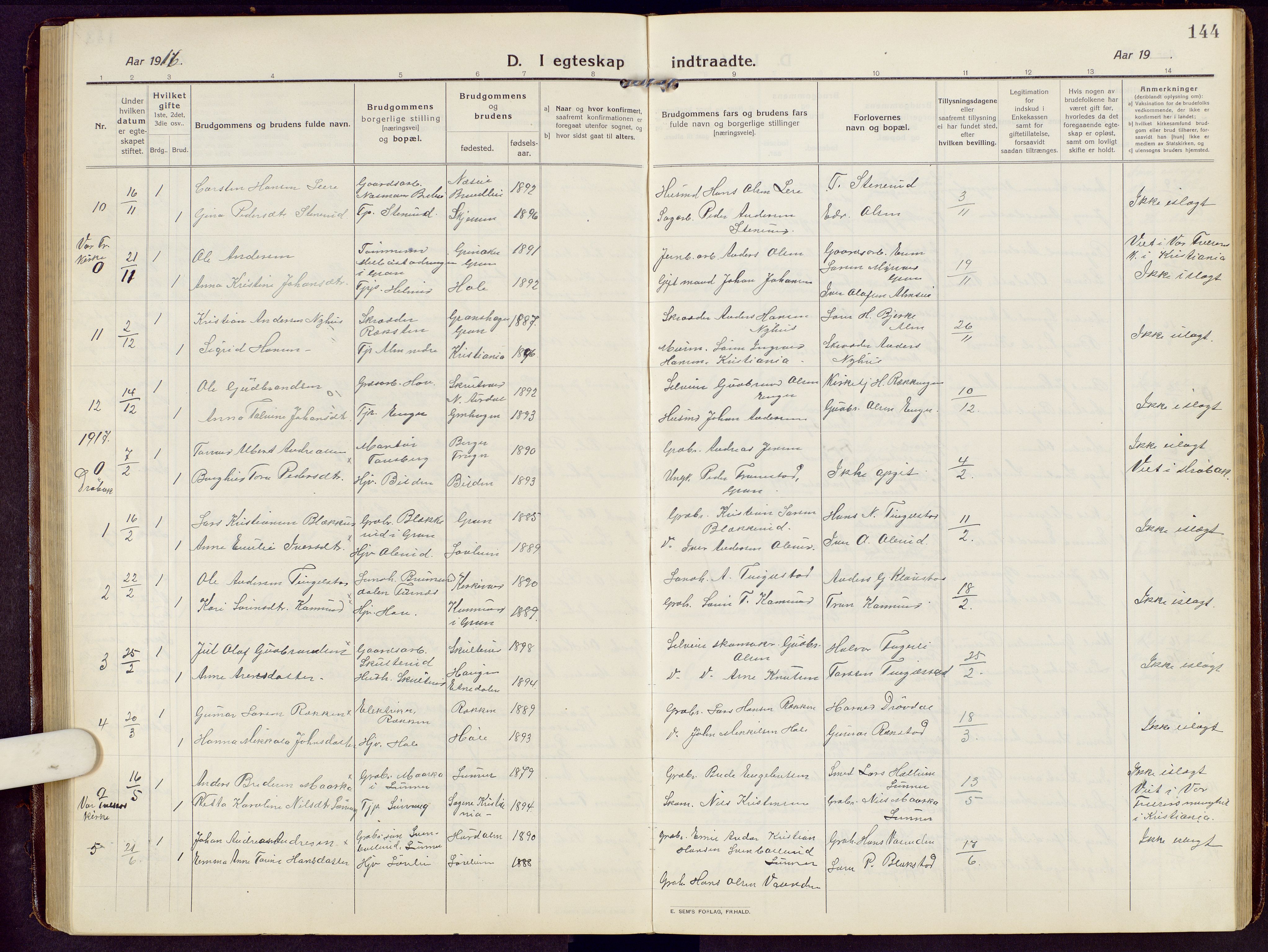 Brandbu prestekontor, AV/SAH-PREST-114/H/Ha/Hab/L0010: Parish register (copy) no. 10, 1916-1930, p. 144
