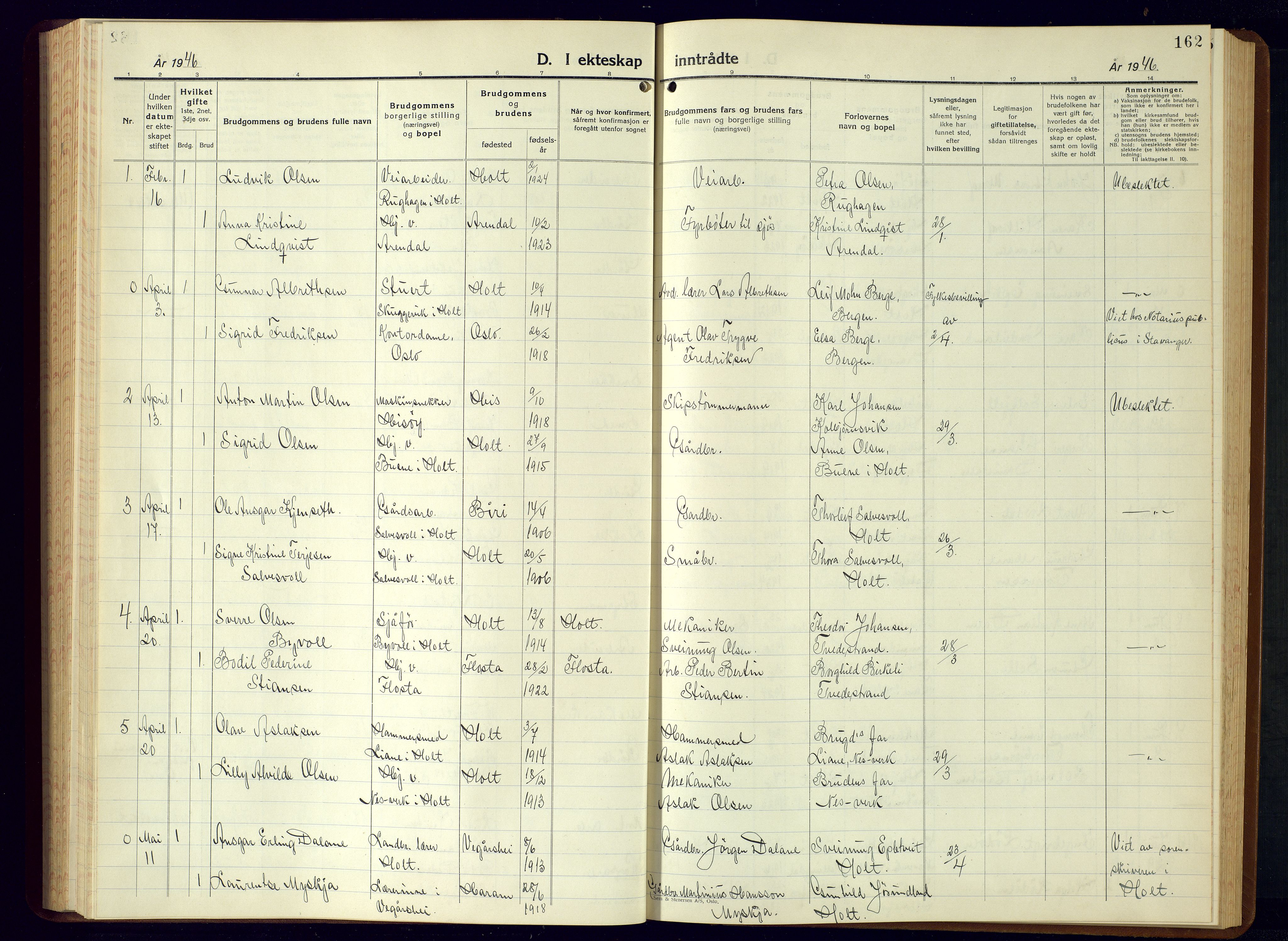 Holt sokneprestkontor, AV/SAK-1111-0021/F/Fb/L0013: Parish register (copy) no. B-13, 1940-1958, p. 162