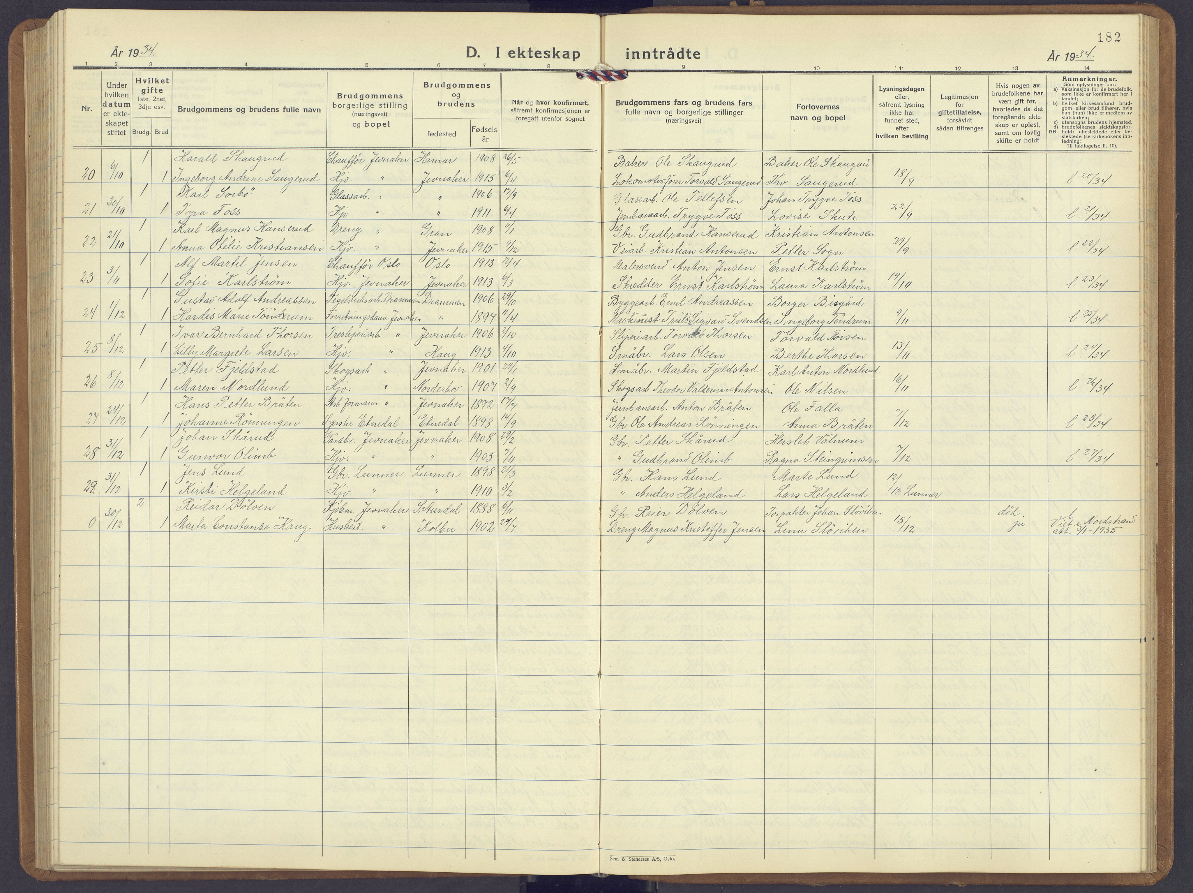Jevnaker prestekontor, SAH/PREST-116/H/Ha/Hab/L0006: Parish register (copy) no. 6, 1930-1945, p. 182