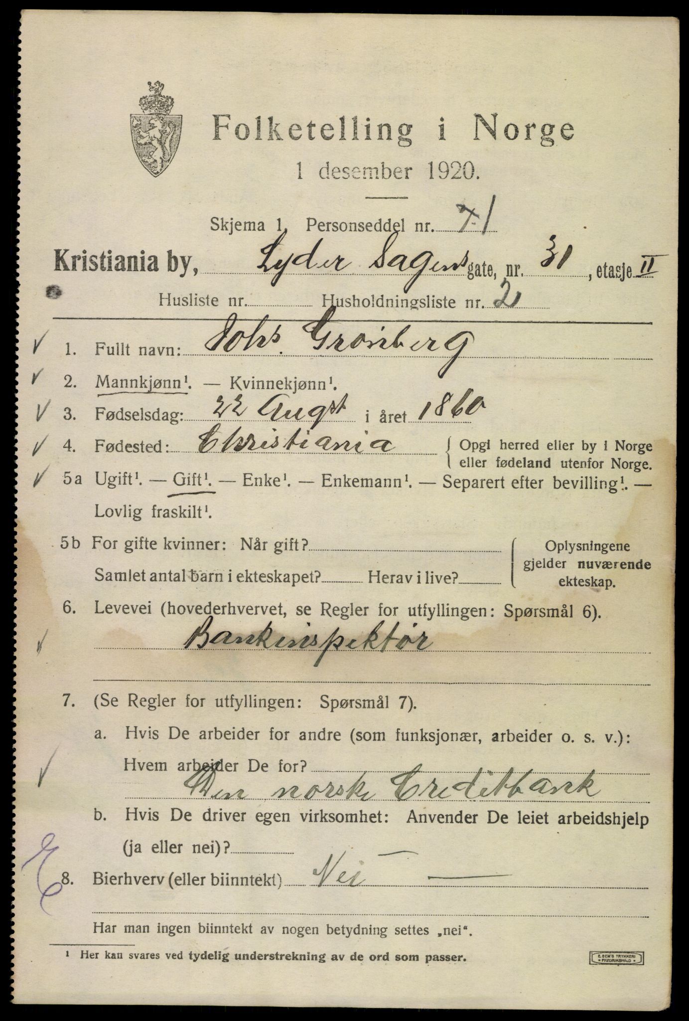 SAO, 1920 census for Kristiania, 1920, p. 366921