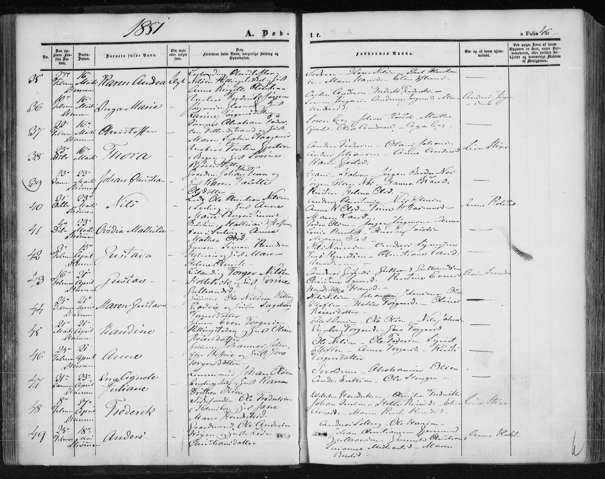 Hurum kirkebøker, SAKO/A-229/F/Fa/L0011: Parish register (official) no. 11, 1847-1860, p. 46