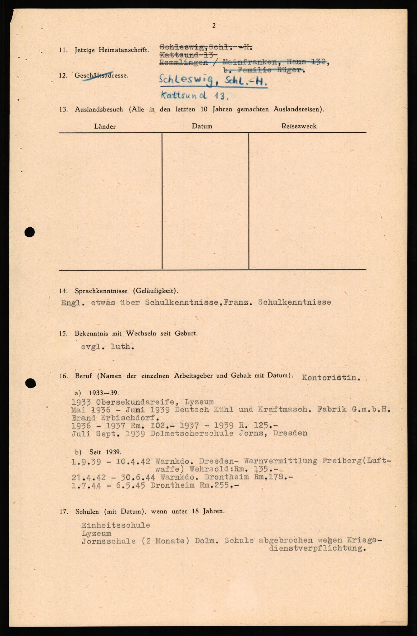 Forsvaret, Forsvarets overkommando II, RA/RAFA-3915/D/Db/L0033: CI Questionaires. Tyske okkupasjonsstyrker i Norge. Tyskere., 1945-1946, p. 497