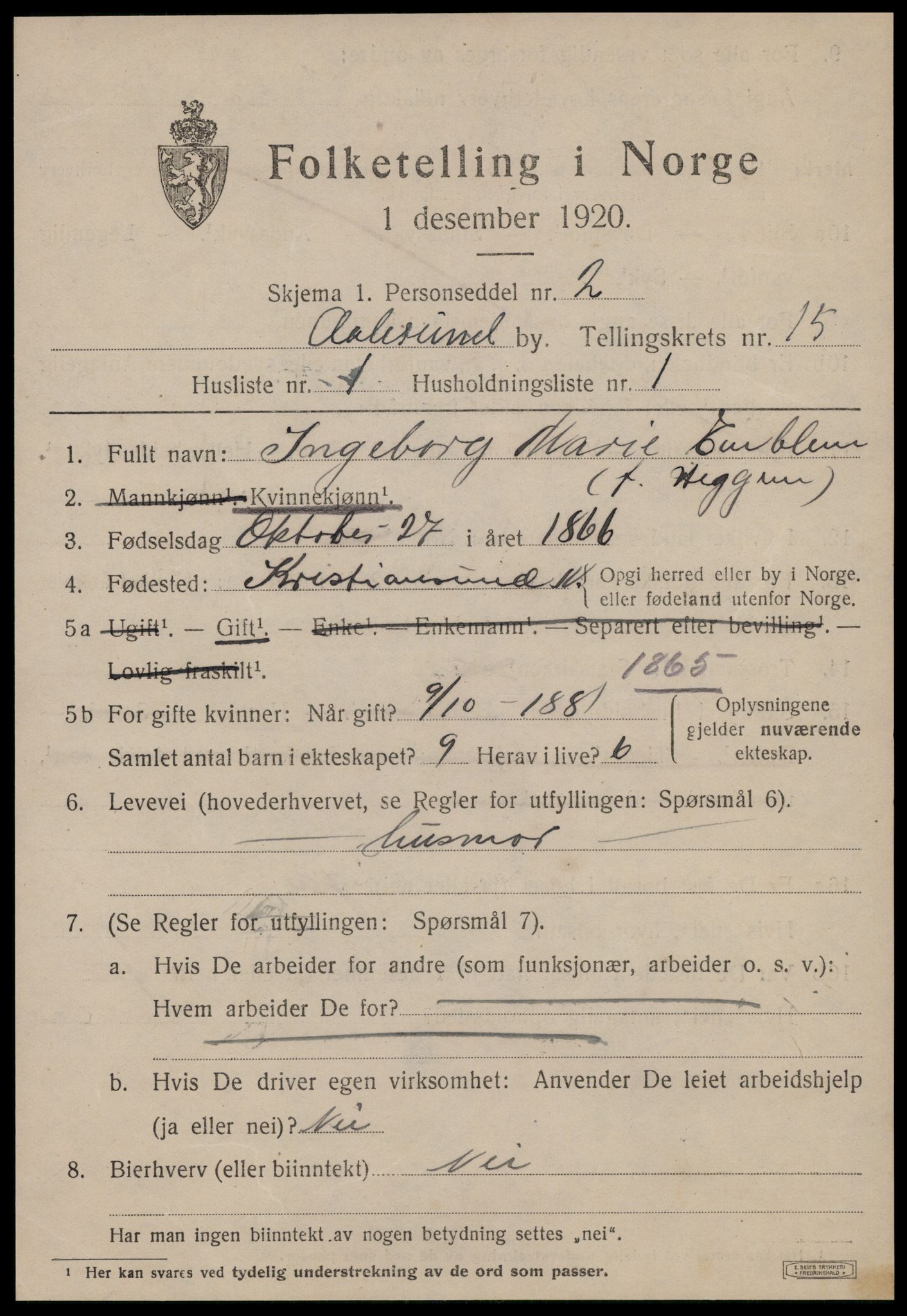 SAT, 1920 census for Ålesund, 1920, p. 29482