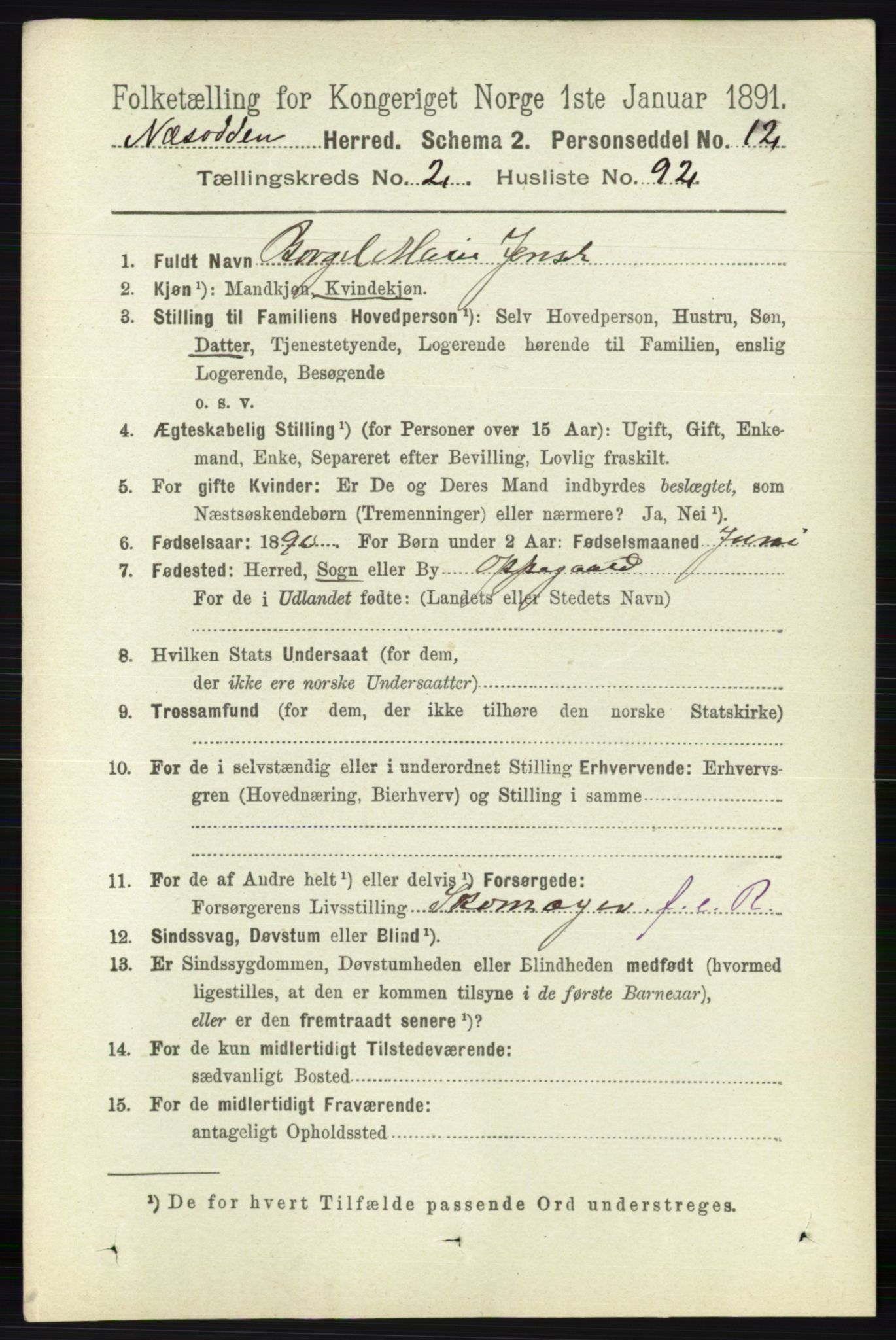 RA, 1891 census for 0216 Nesodden, 1891, p. 954